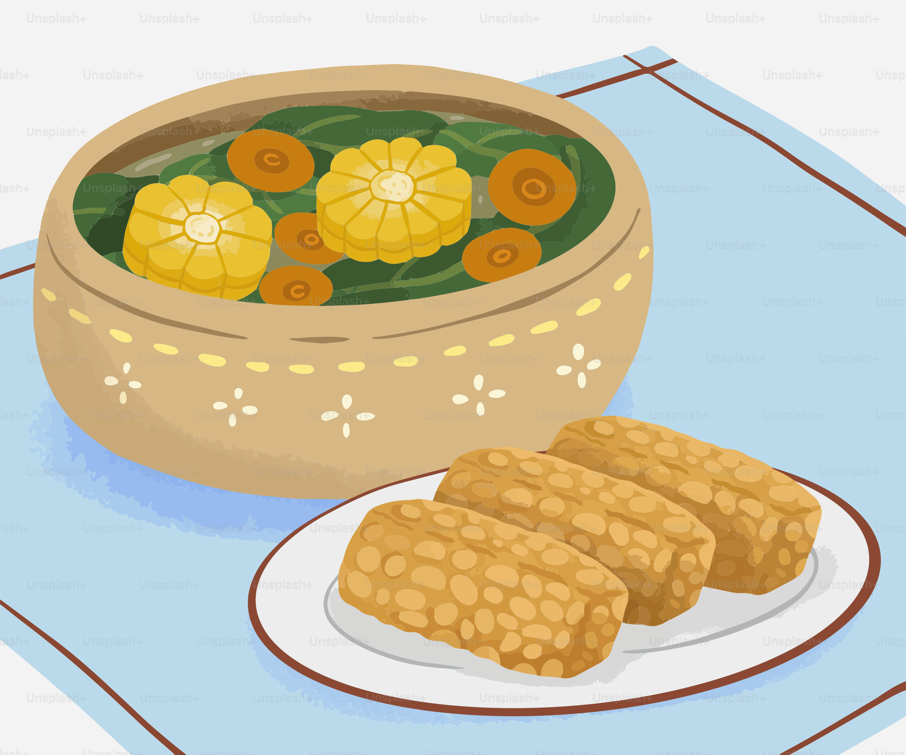 A plate of food that is on a table