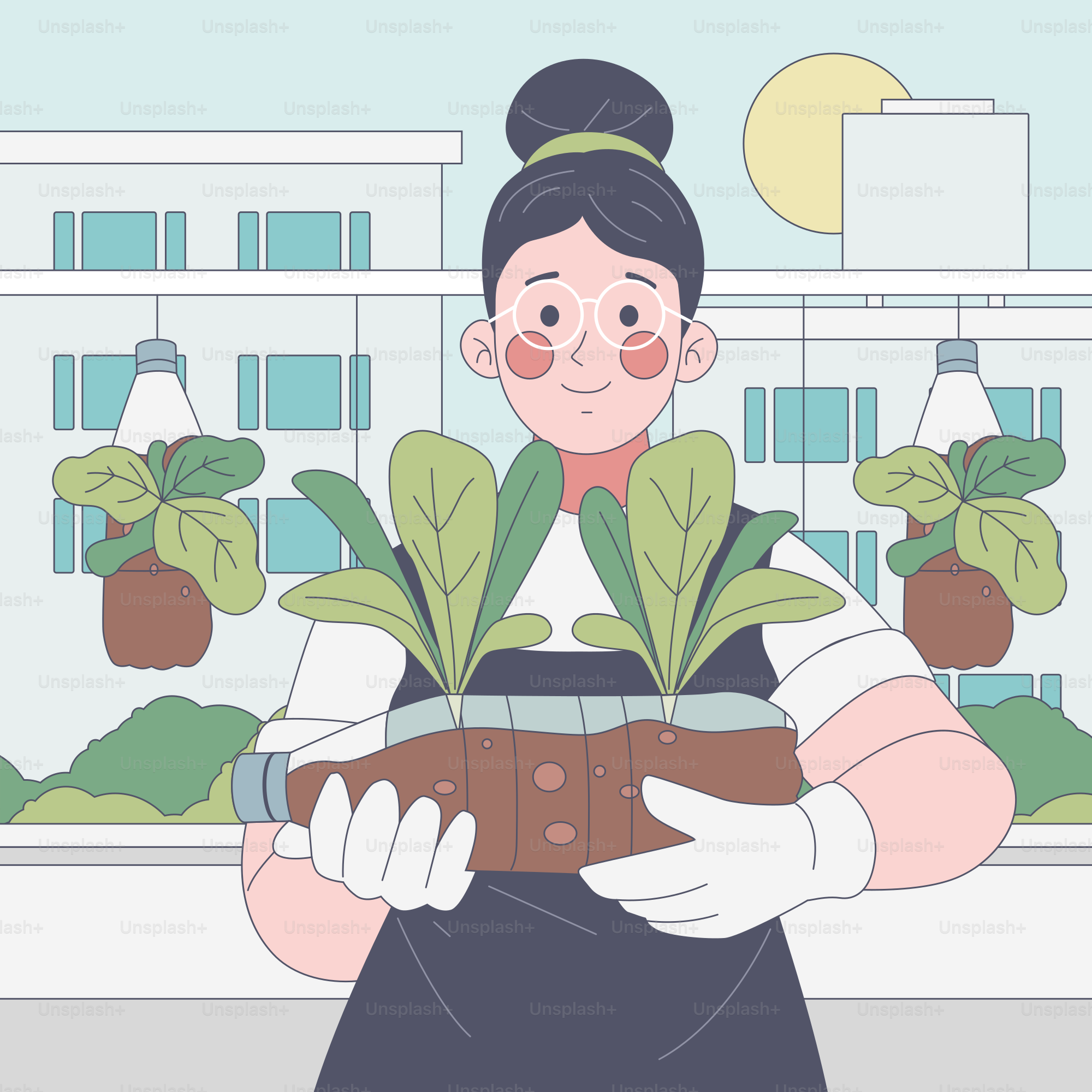 A woman holding a potted plant in her hands