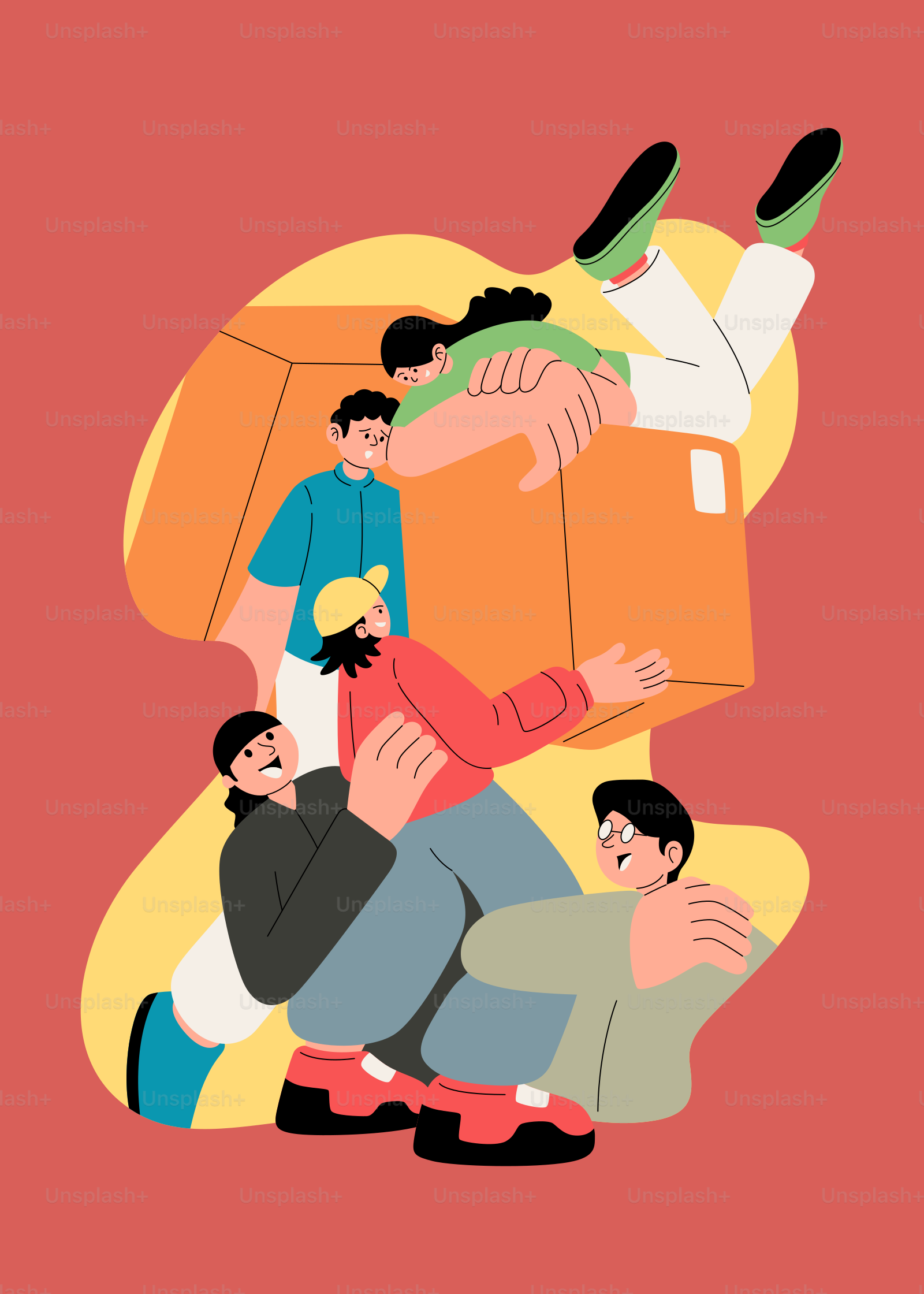 A group of people moving boxes on top of each other