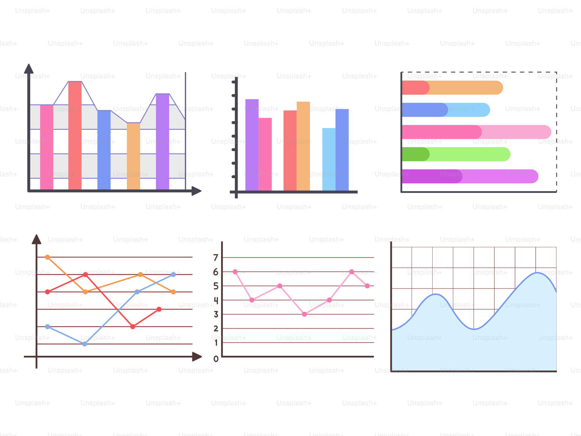 Vários gráficos são mostrados em um fundo branco