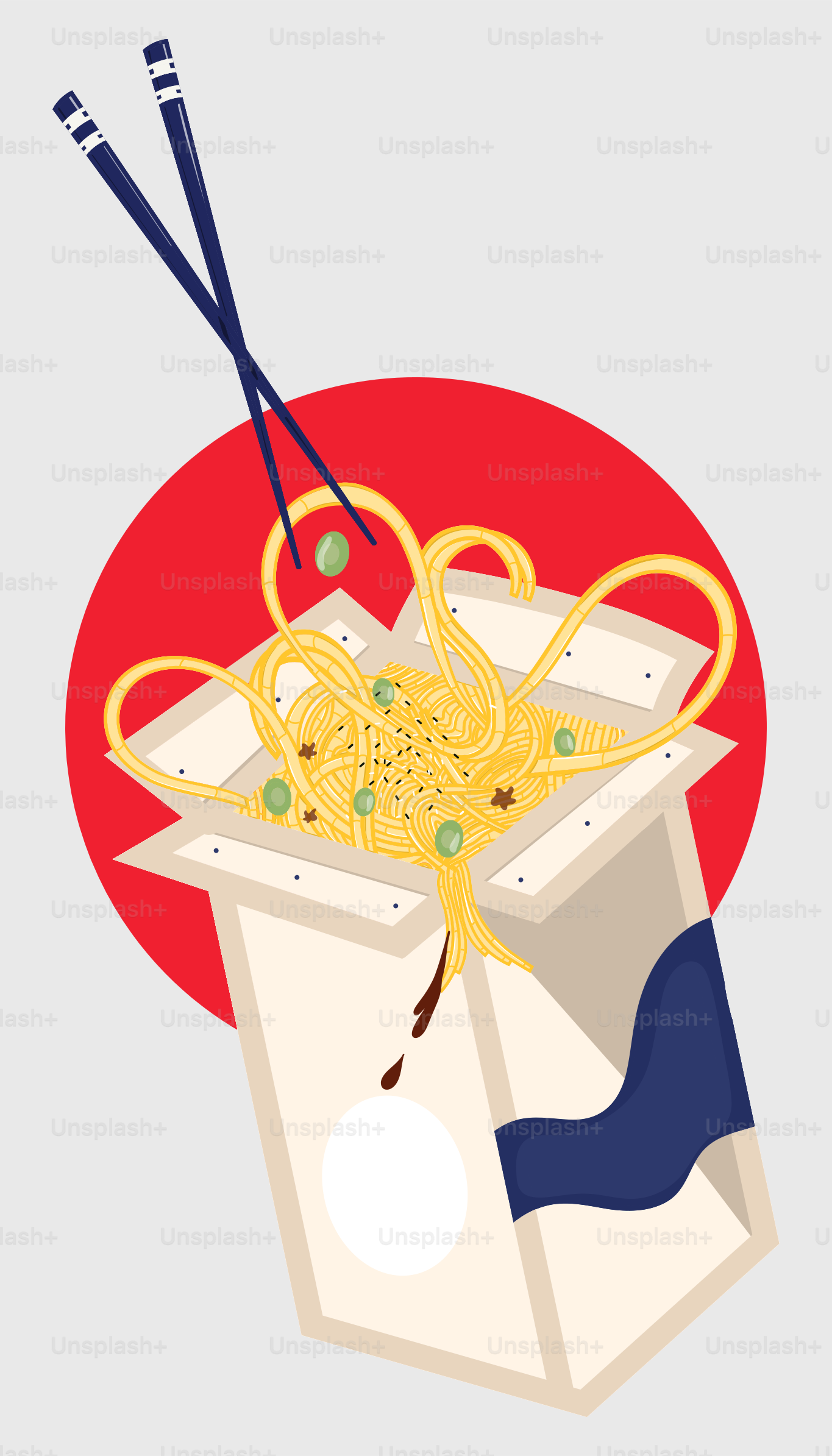 A box of noodles with chopsticks in it