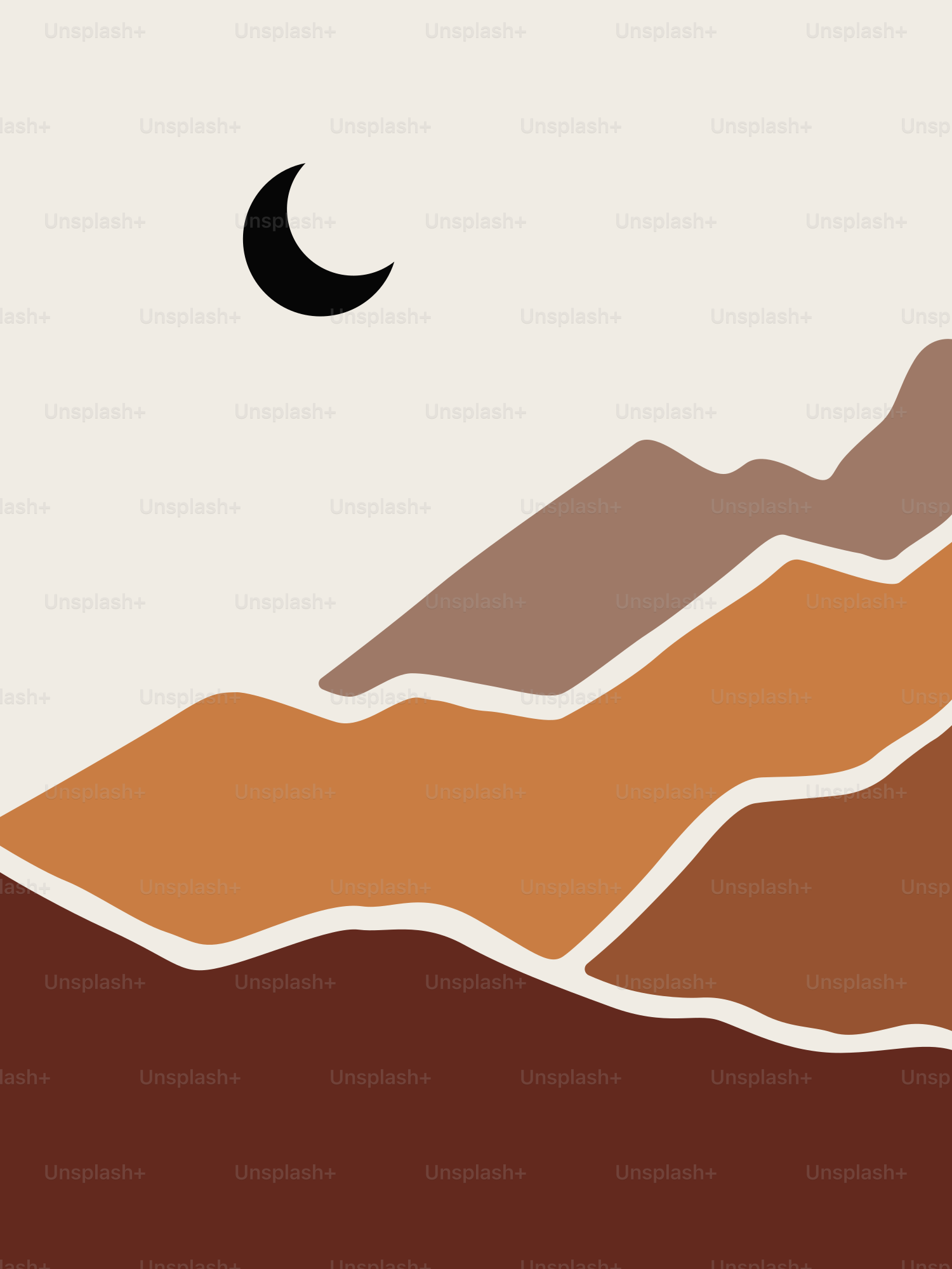 Una cordillera con una media luna en el cielo