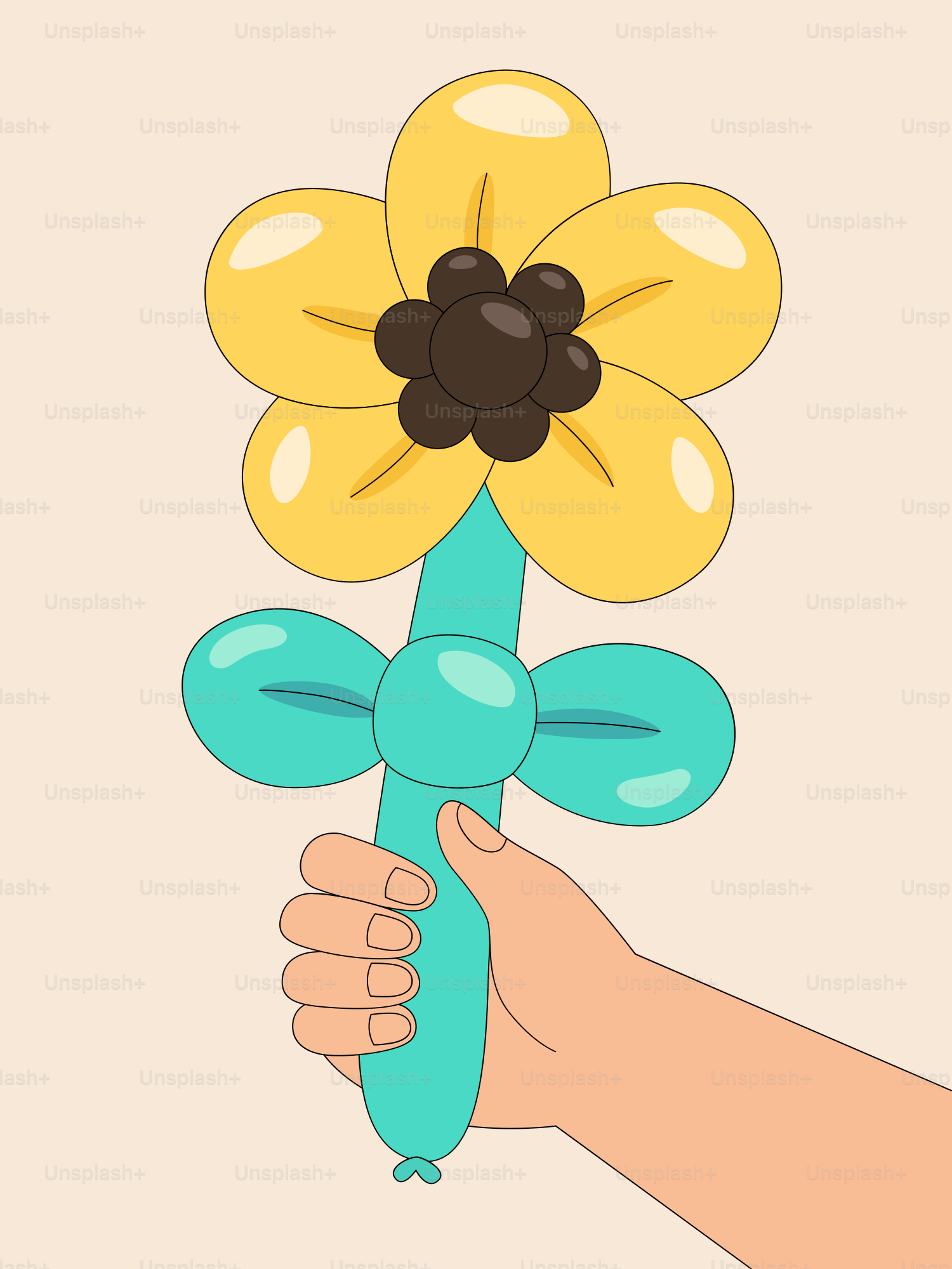 A hand is holding a flower shaped balloon