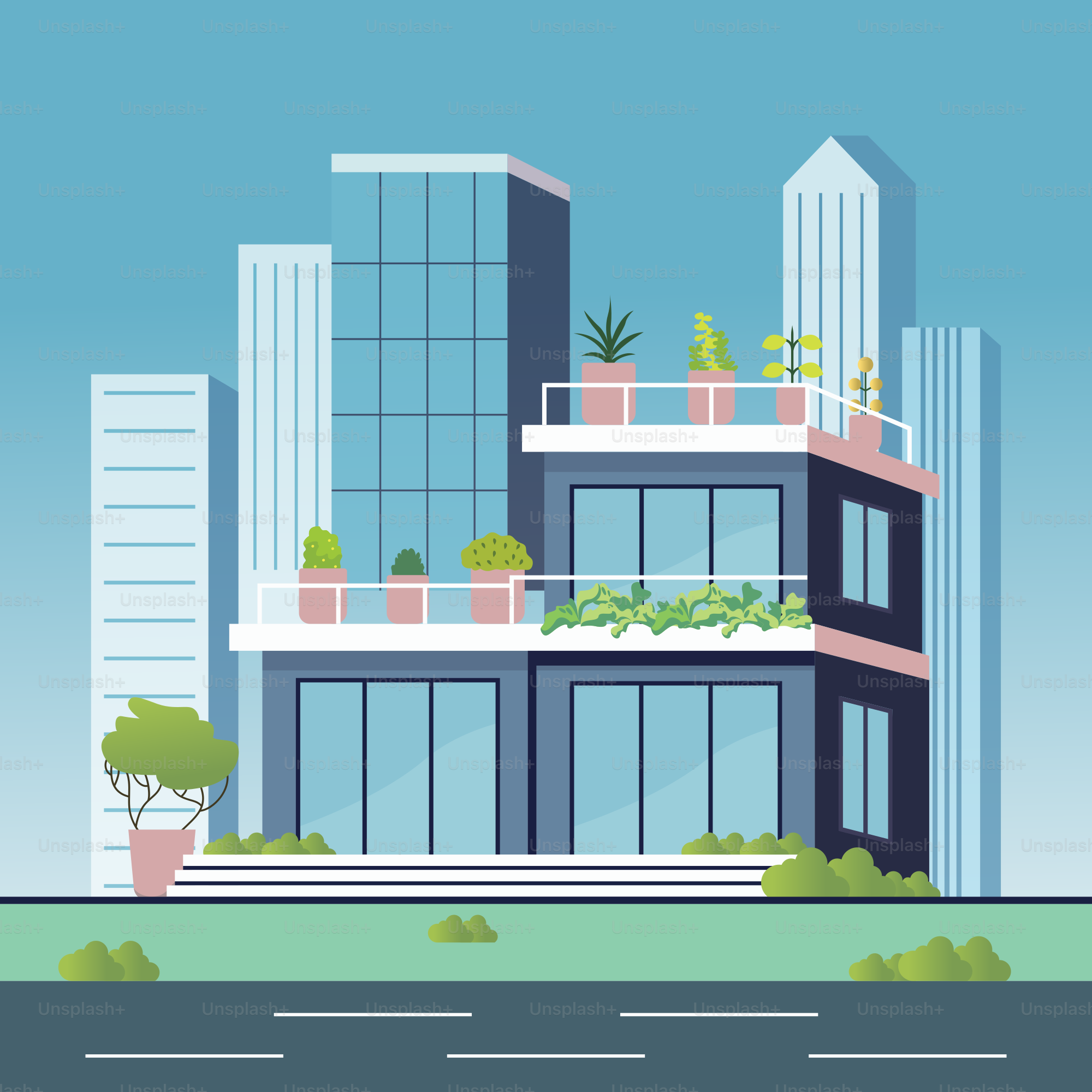 A tall building with plants on top of it