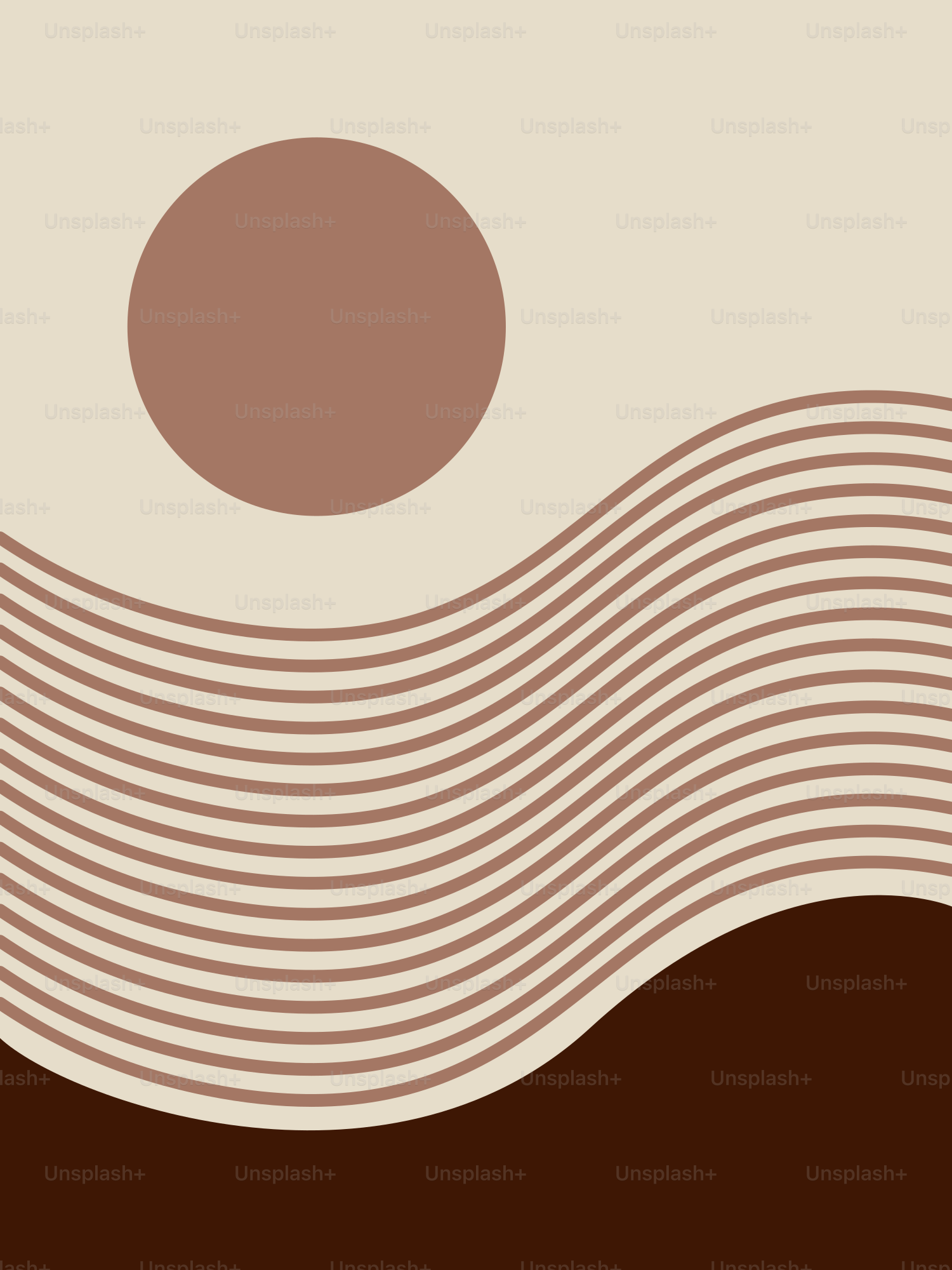 A brown and white background with waves and circles