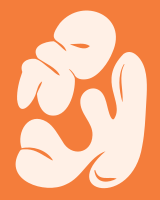 Un carré orange avec une image d’une main tenant un bébé