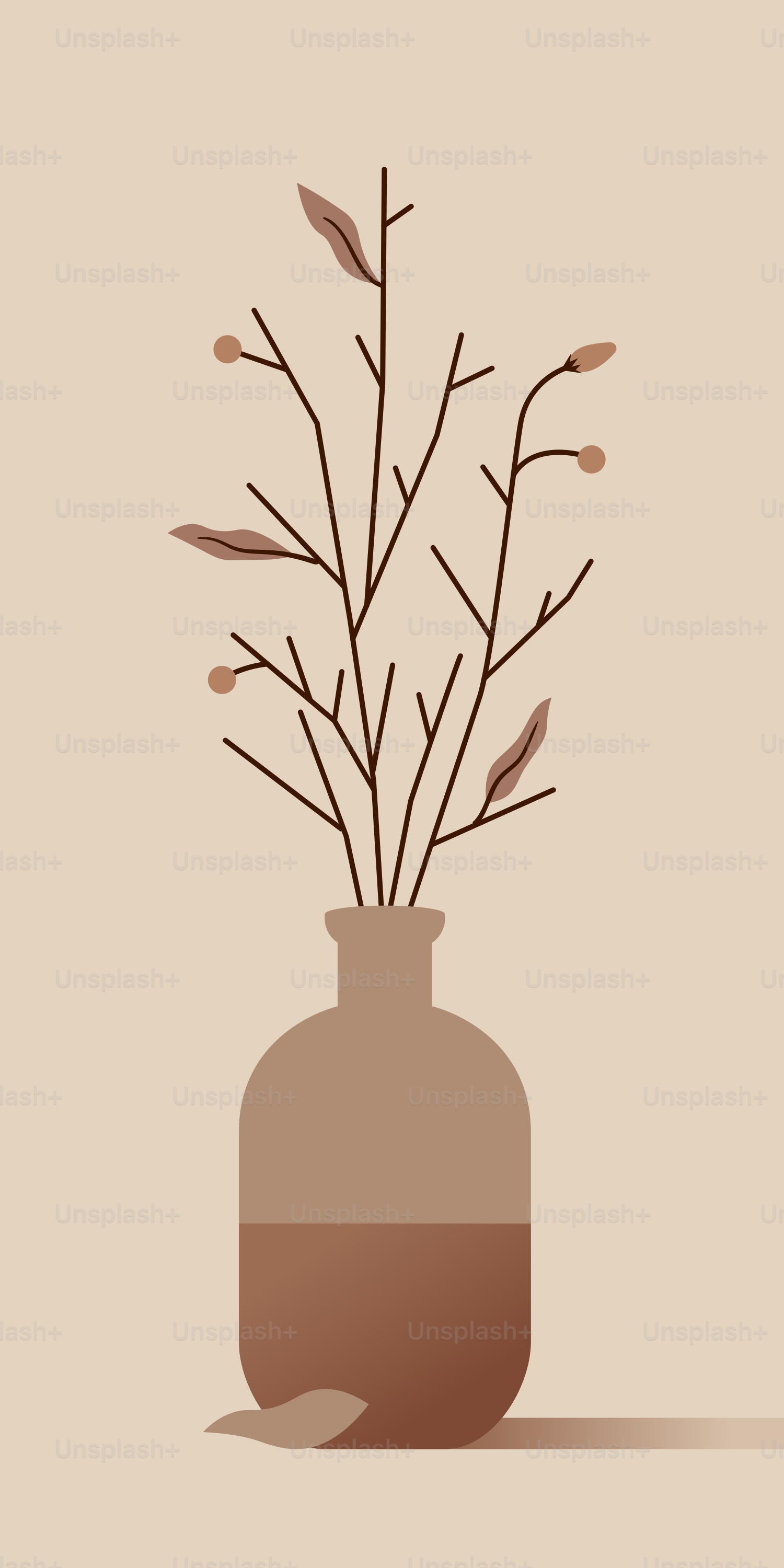 테이블 위에 놓인 식물이 담긴 꽃병