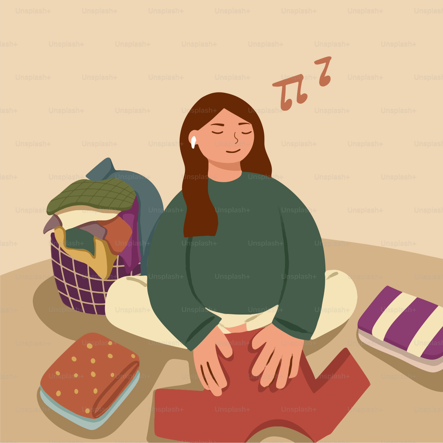 A woman sitting on the floor with a lot of items around her