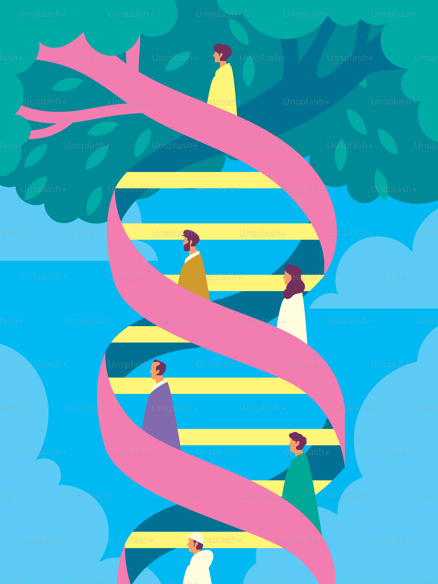 Ein Plakat mit Menschen, die um einen Baum stehen