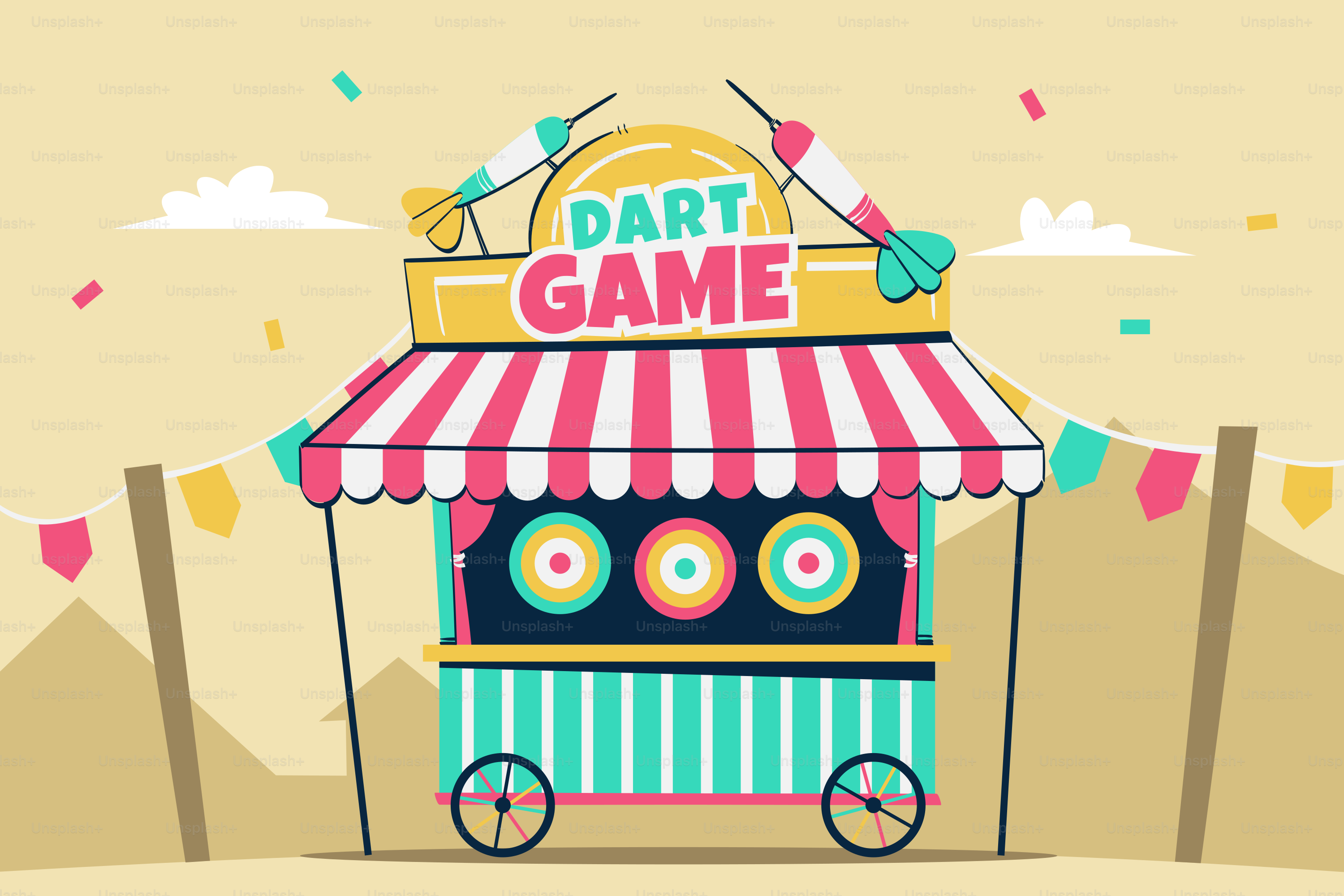 A game booth with a sign that says dart game