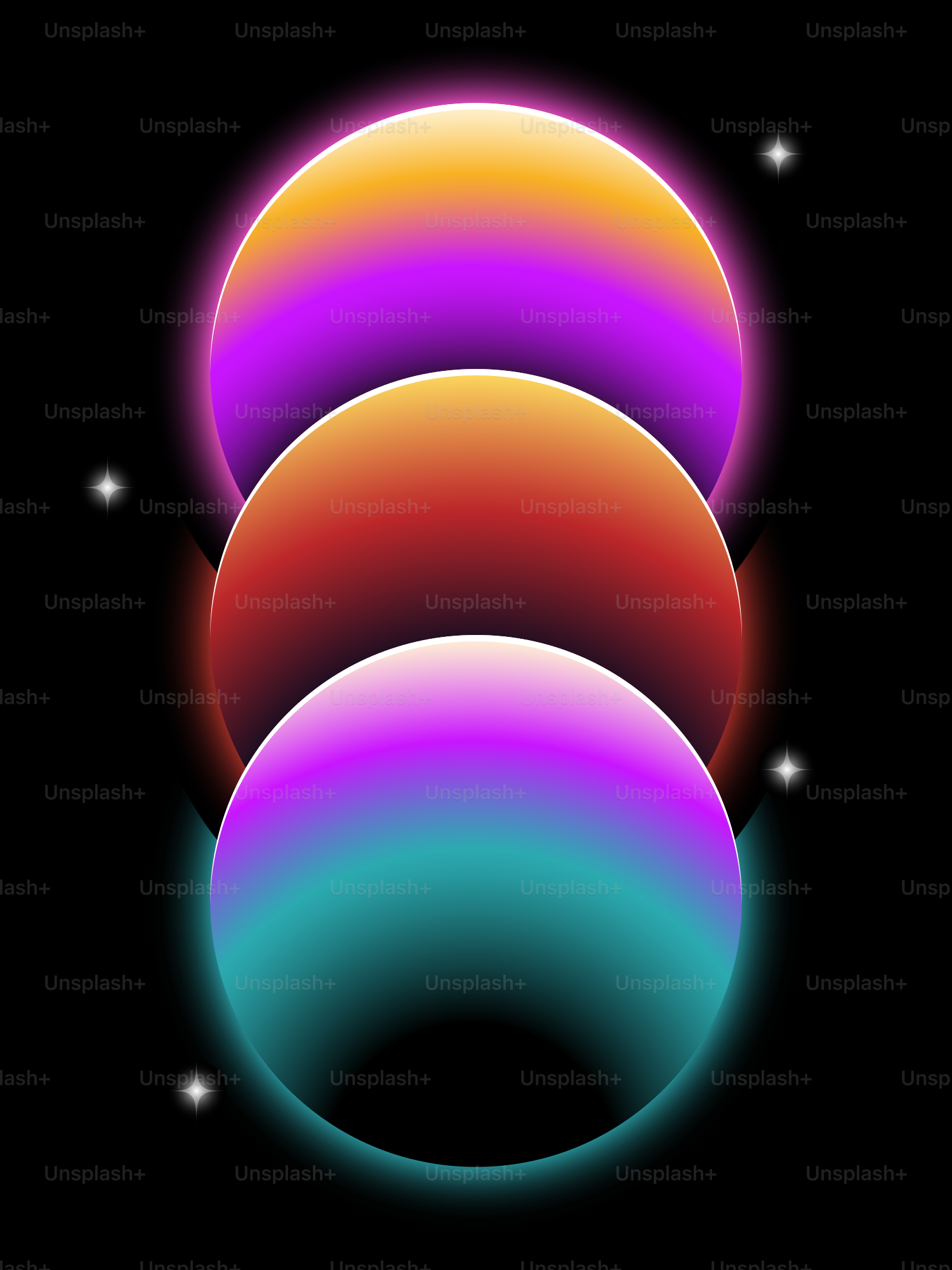 Un fondo negro con tres círculos de colores diferentes