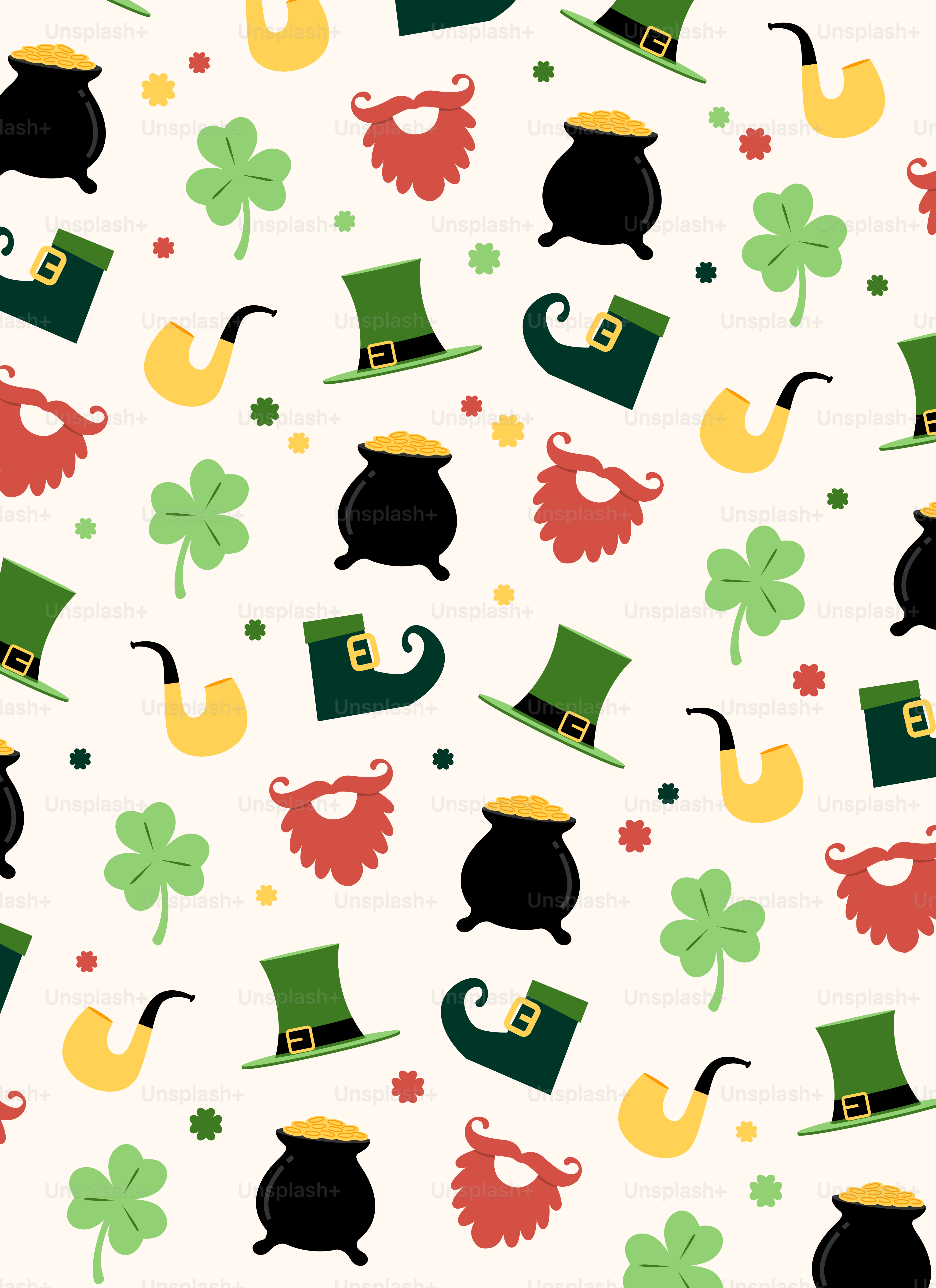 Ein St. Patrick's Day-Muster mit Kleeblättern und Hüten
