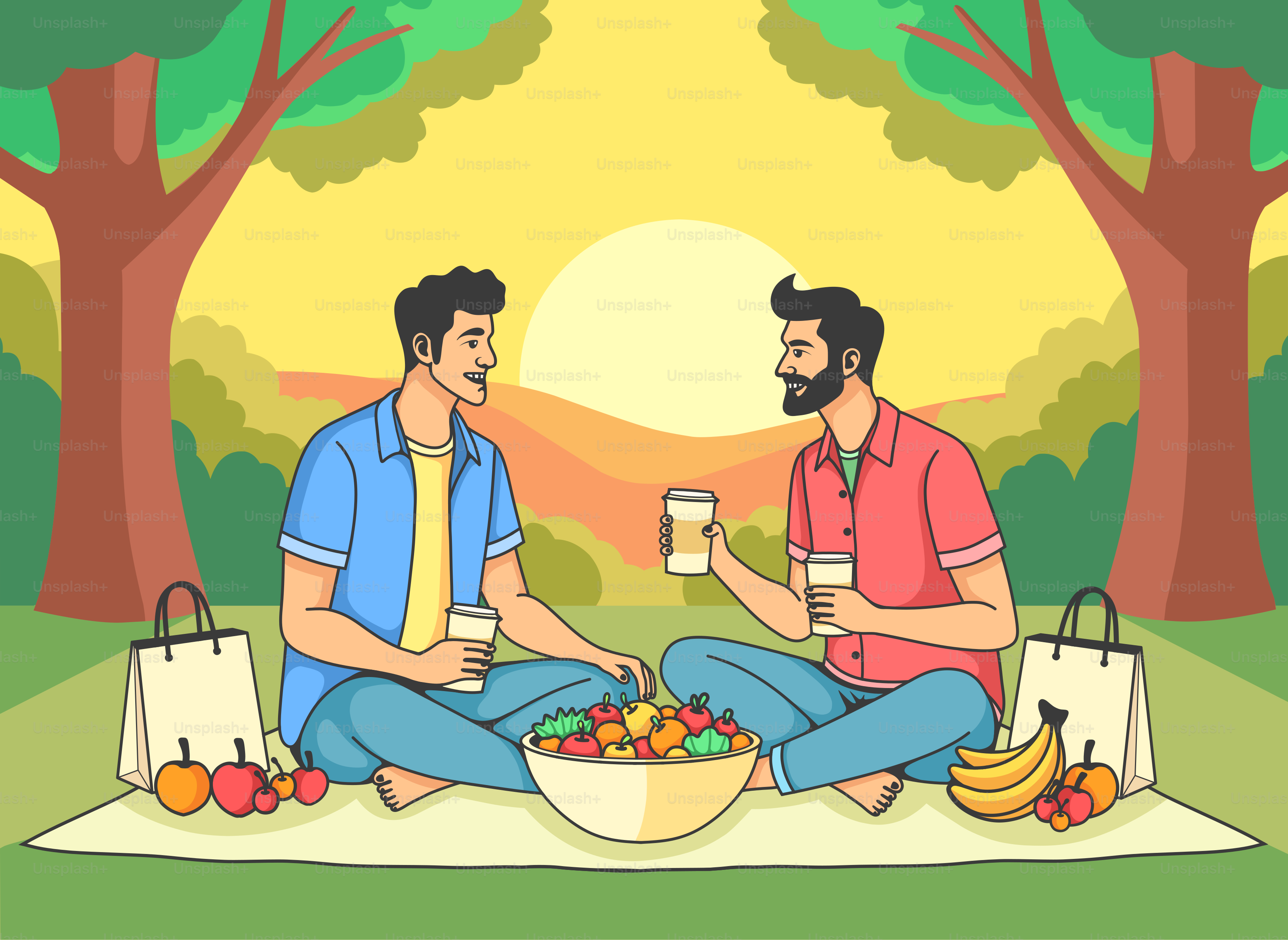 Ein paar Männer sitzen auf einem Feld