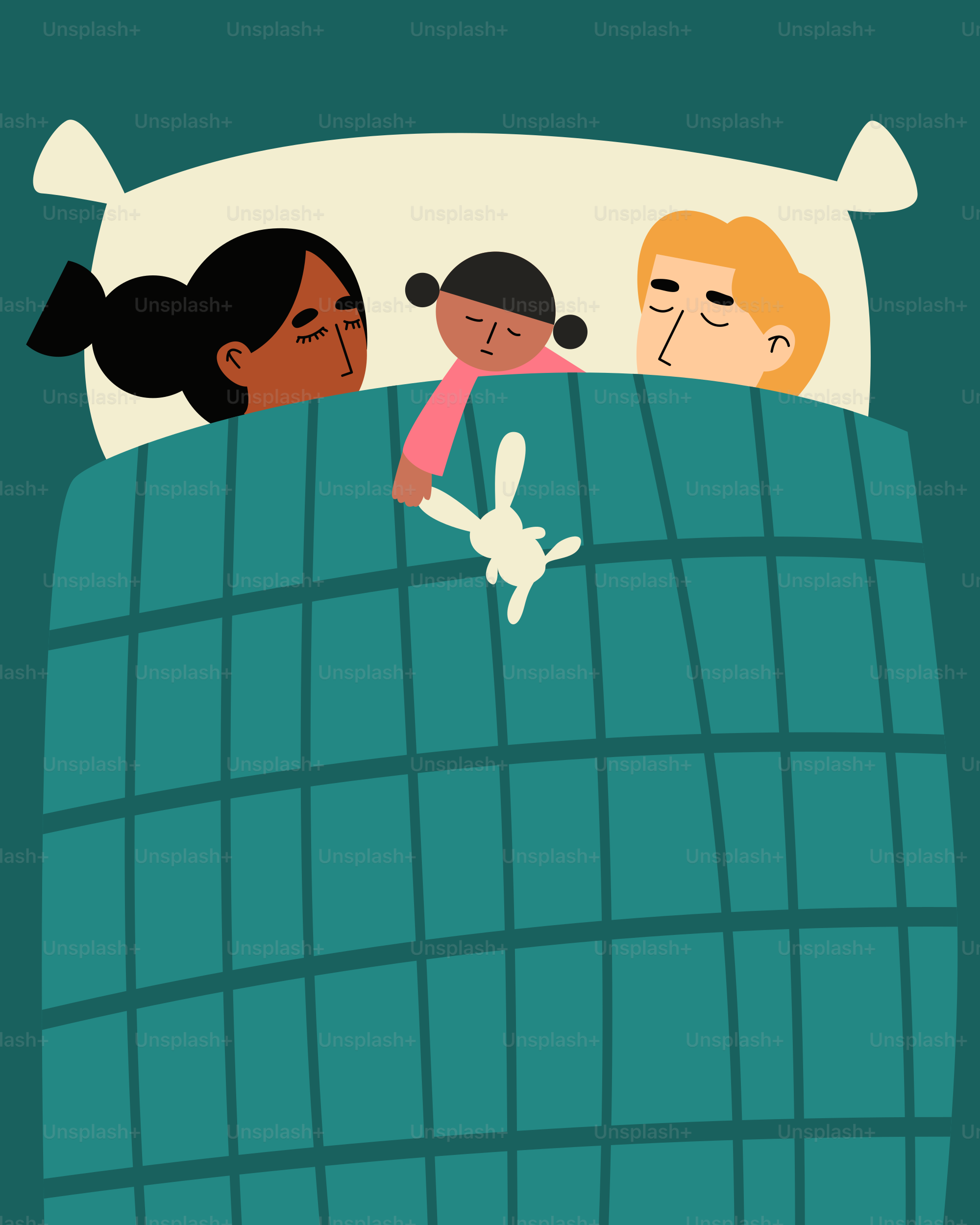 A group of people sleeping in a bed