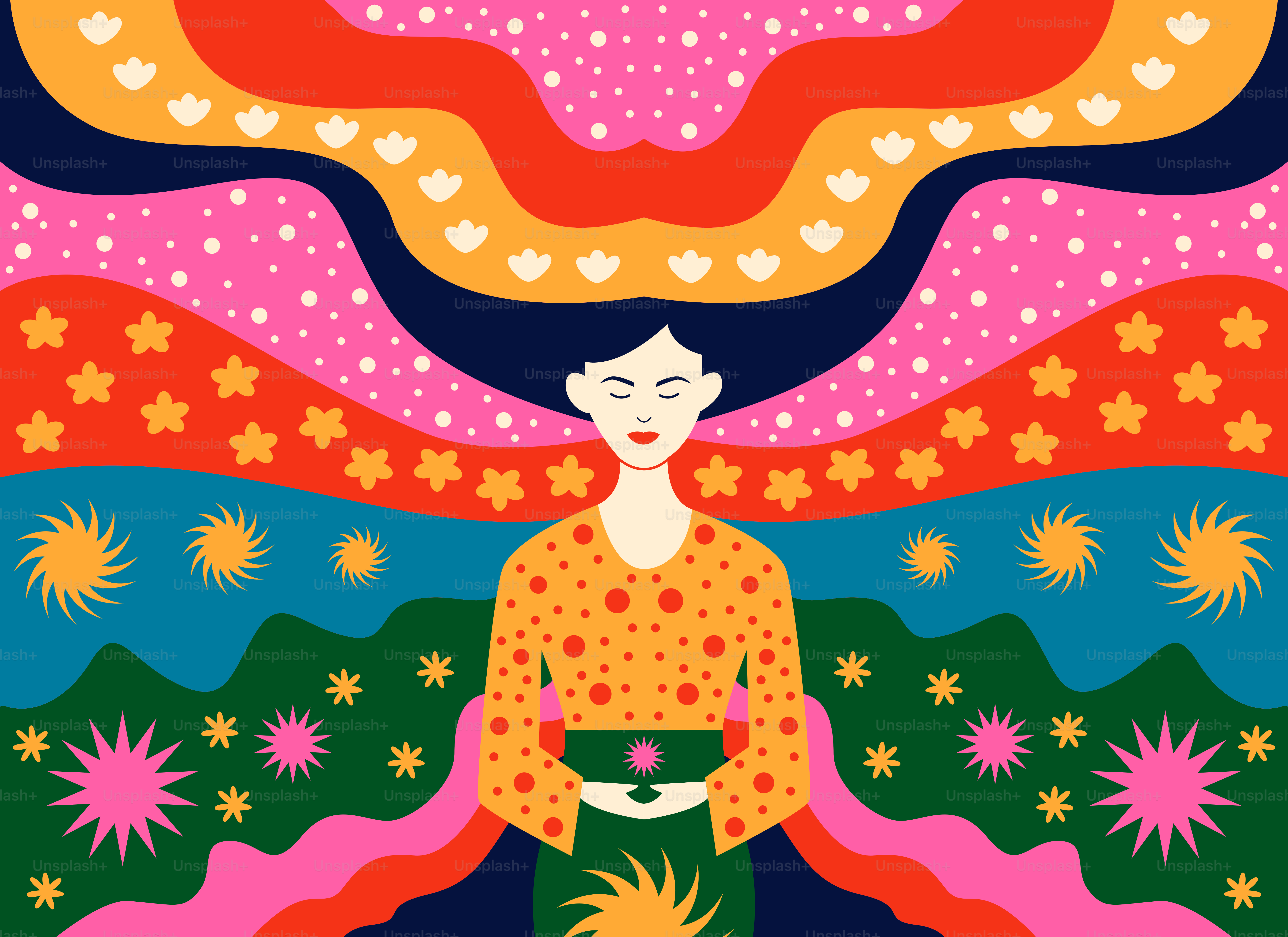 A painting of a person sitting in a lotus position