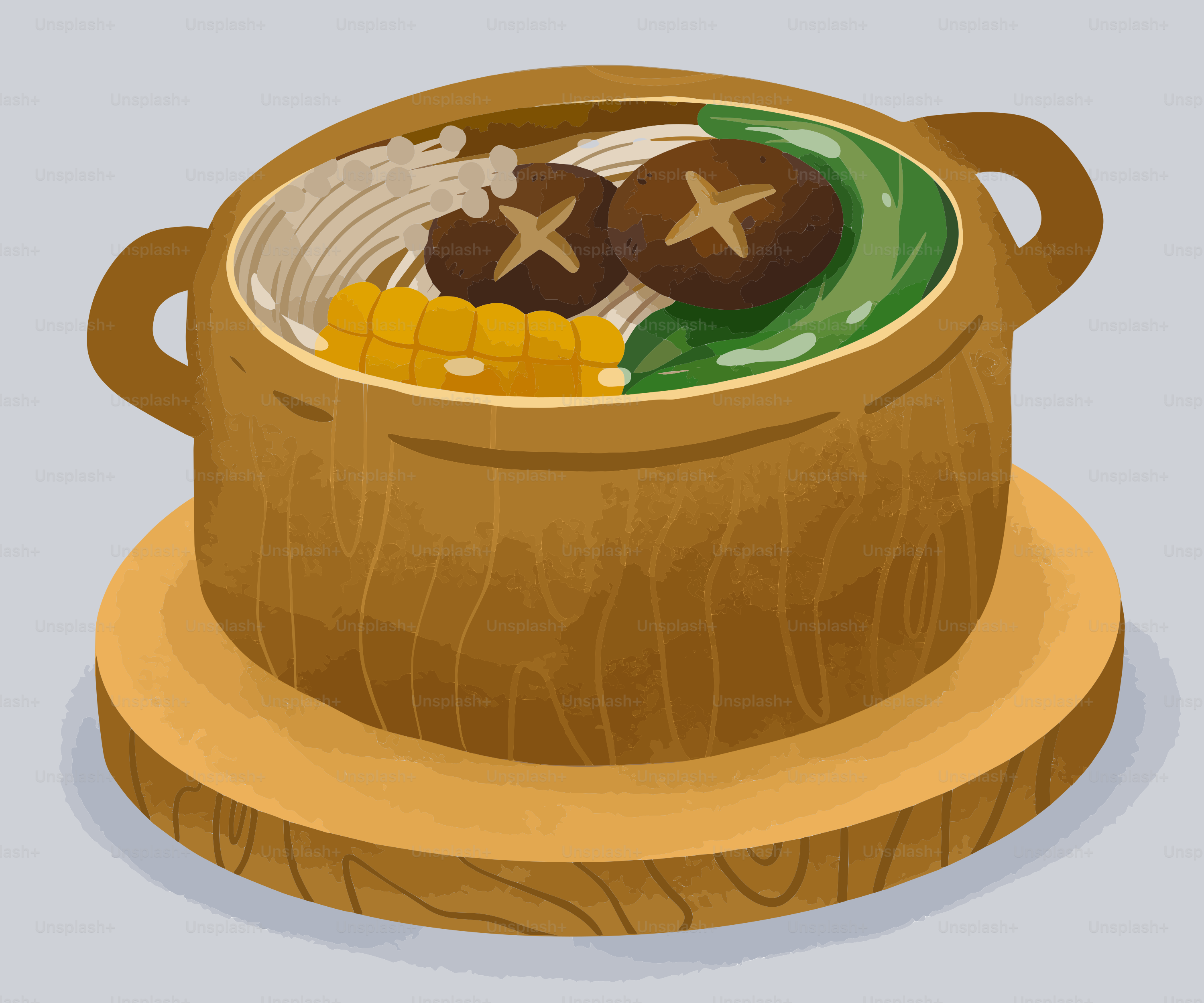 A wooden bowl filled with food on top of a table