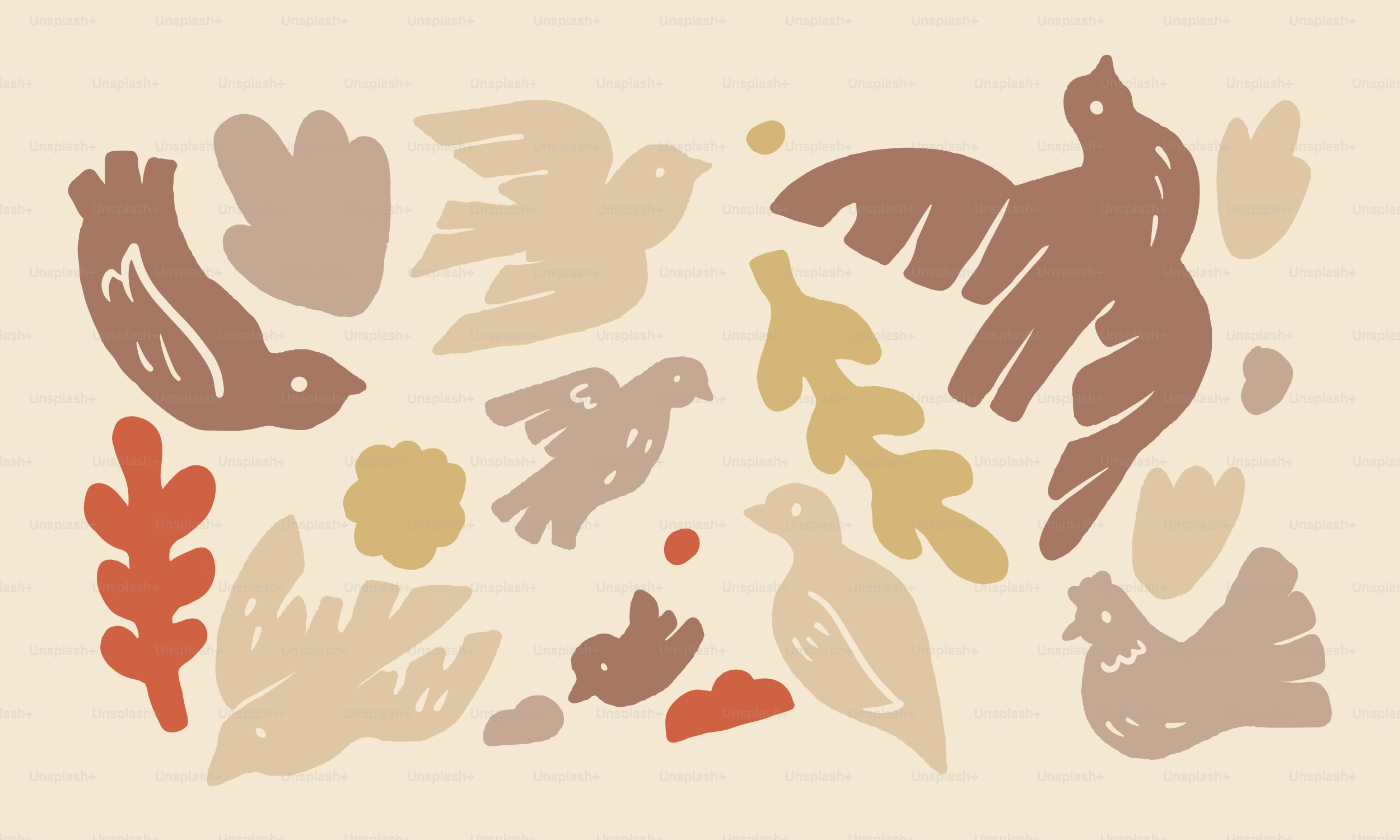 Une image d’oiseaux et de feuilles sur fond blanc