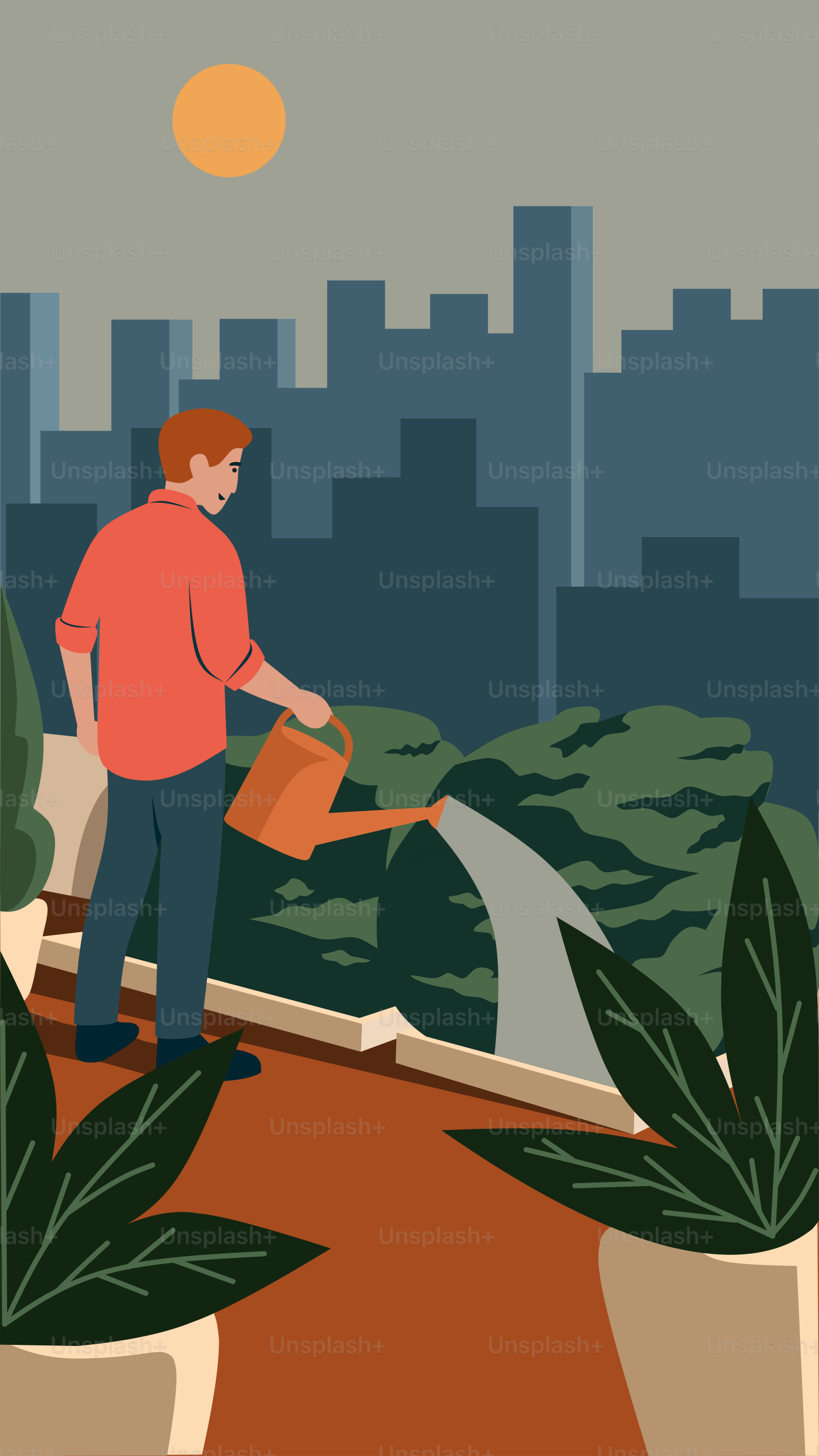 A man is watering water from a watering can