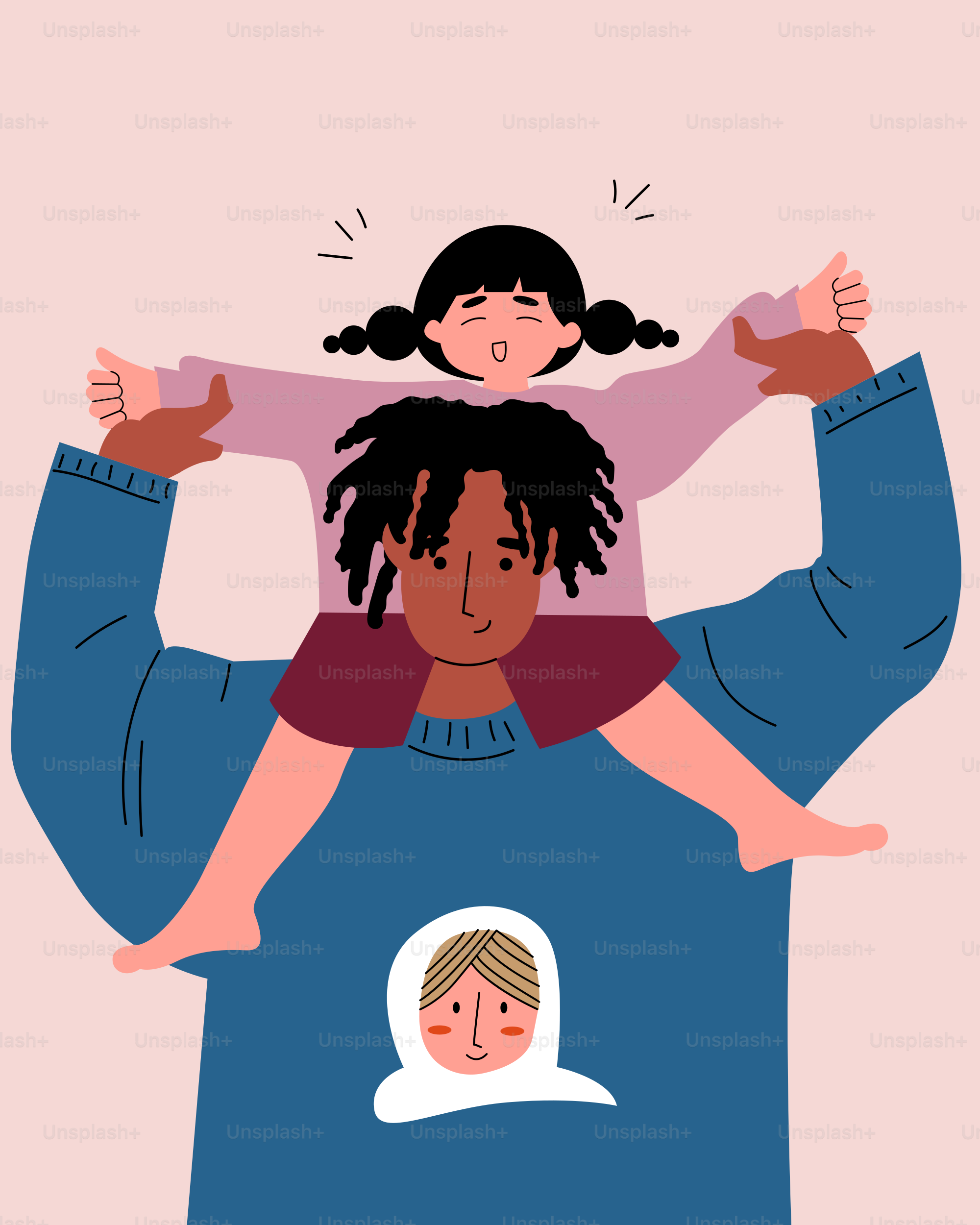 A woman holding a child on her shoulders