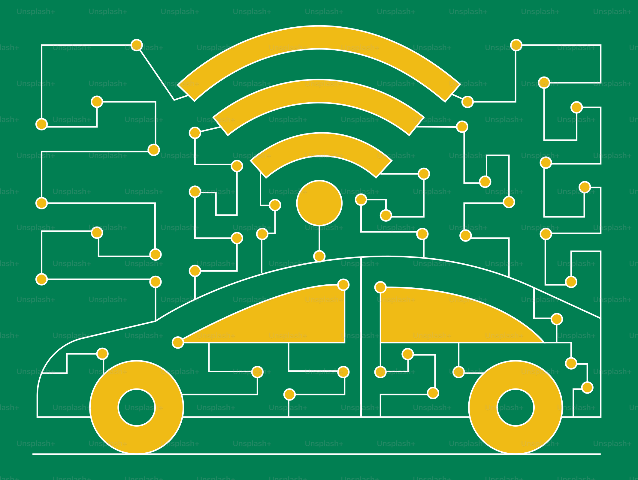 A green cover with a yellow car and wifi connected to it