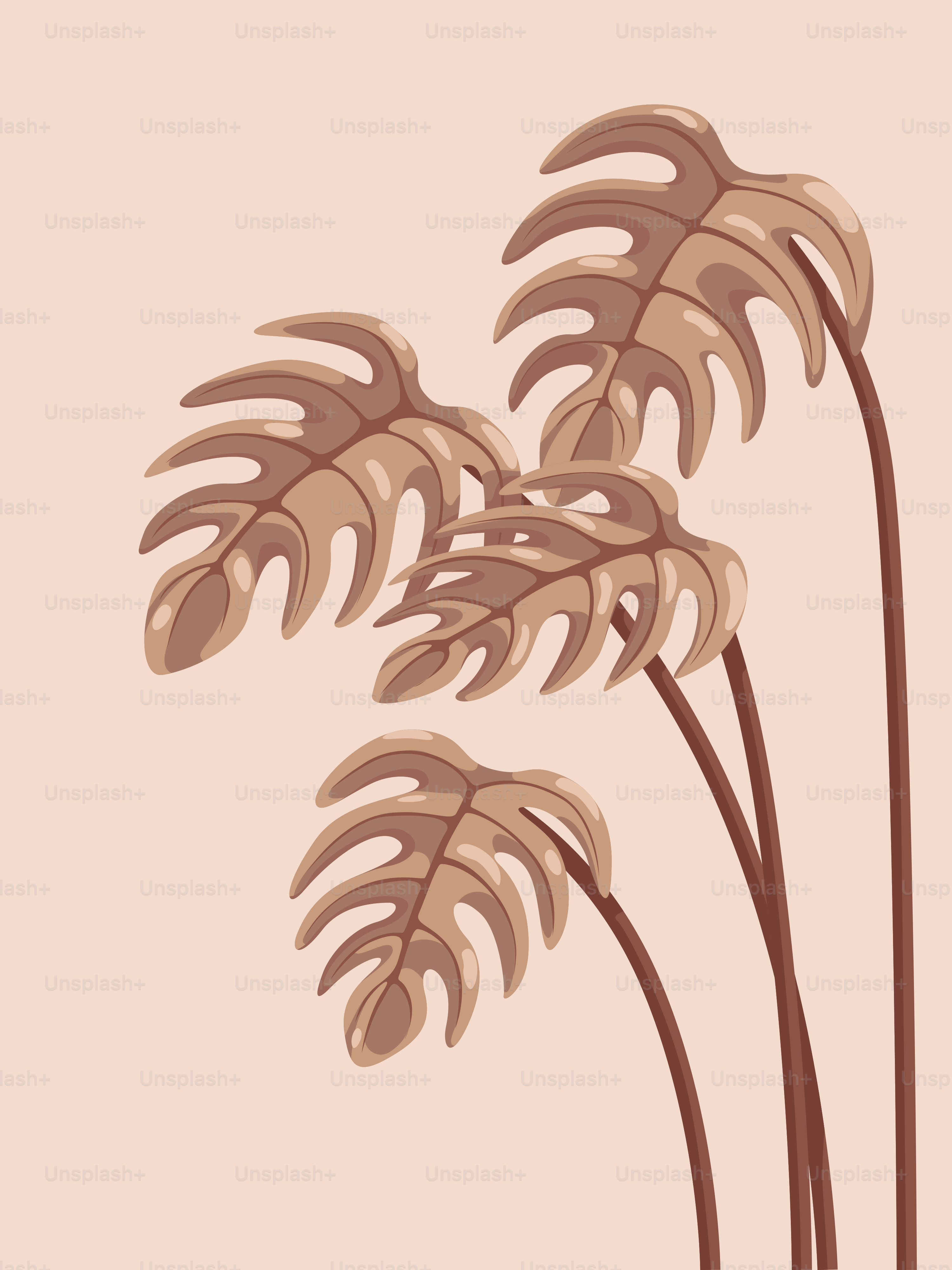 분홍색 배경에 세 그루의 야자수 그림