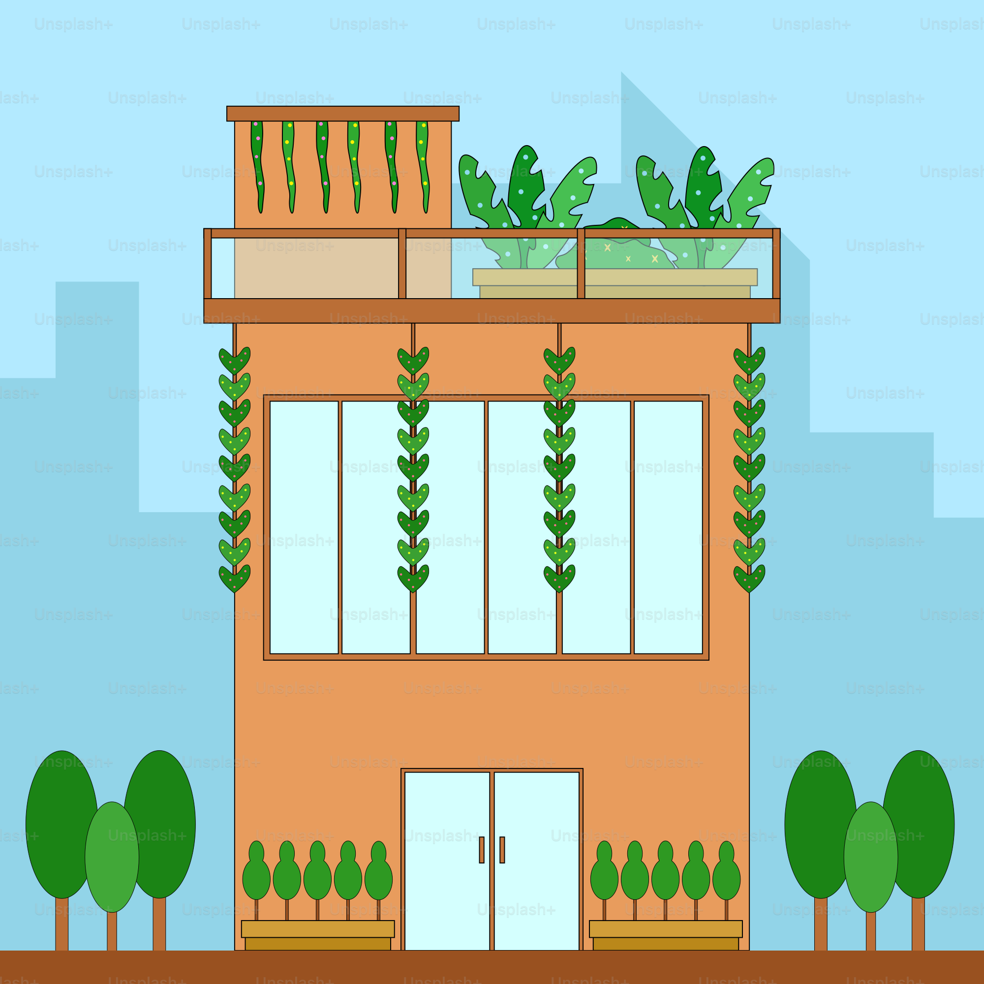 Un grand bâtiment surmonté de plantes