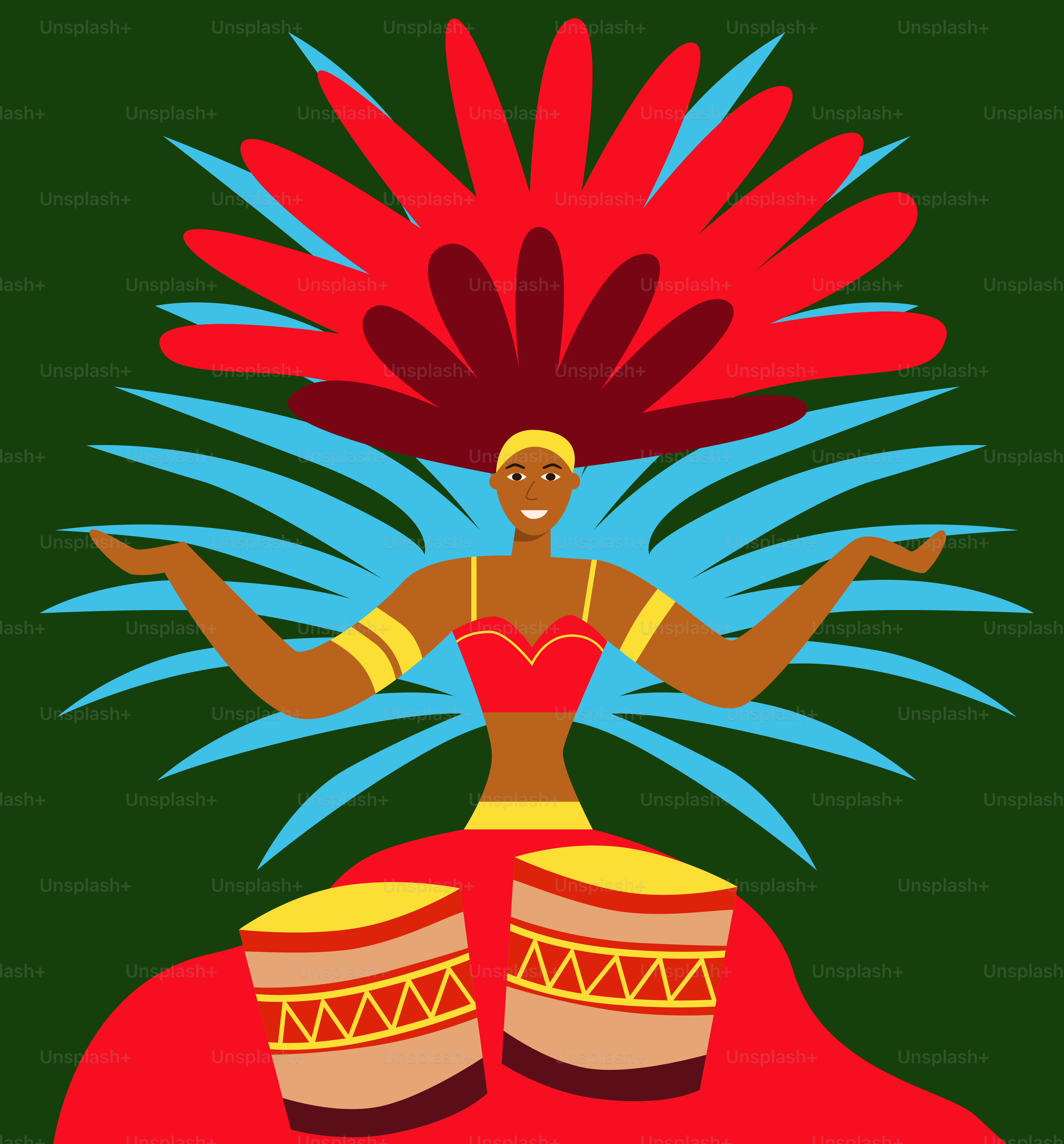 Una donna con un vestito rosso e capelli colorati