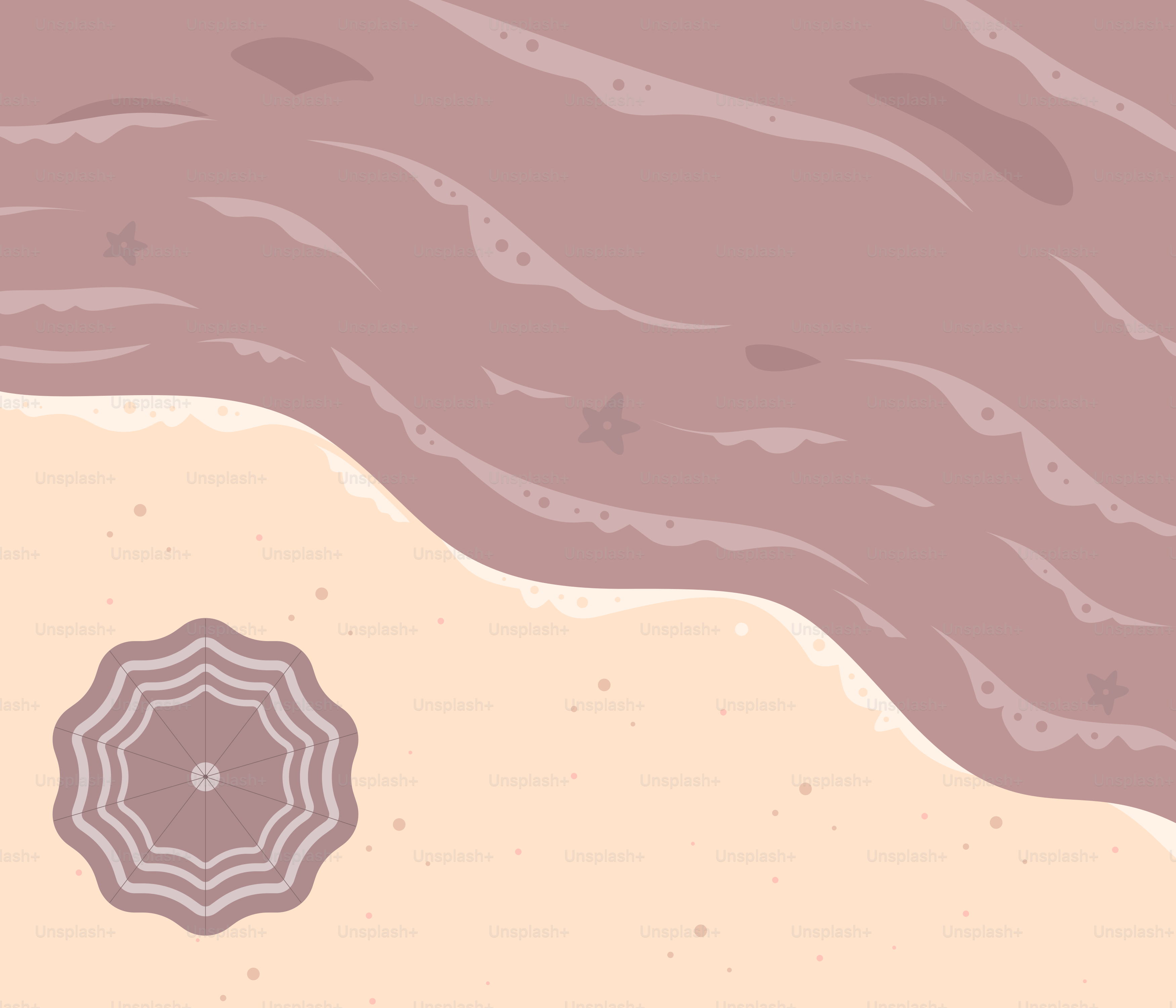 A picture of a beach with a umbrella in the sand