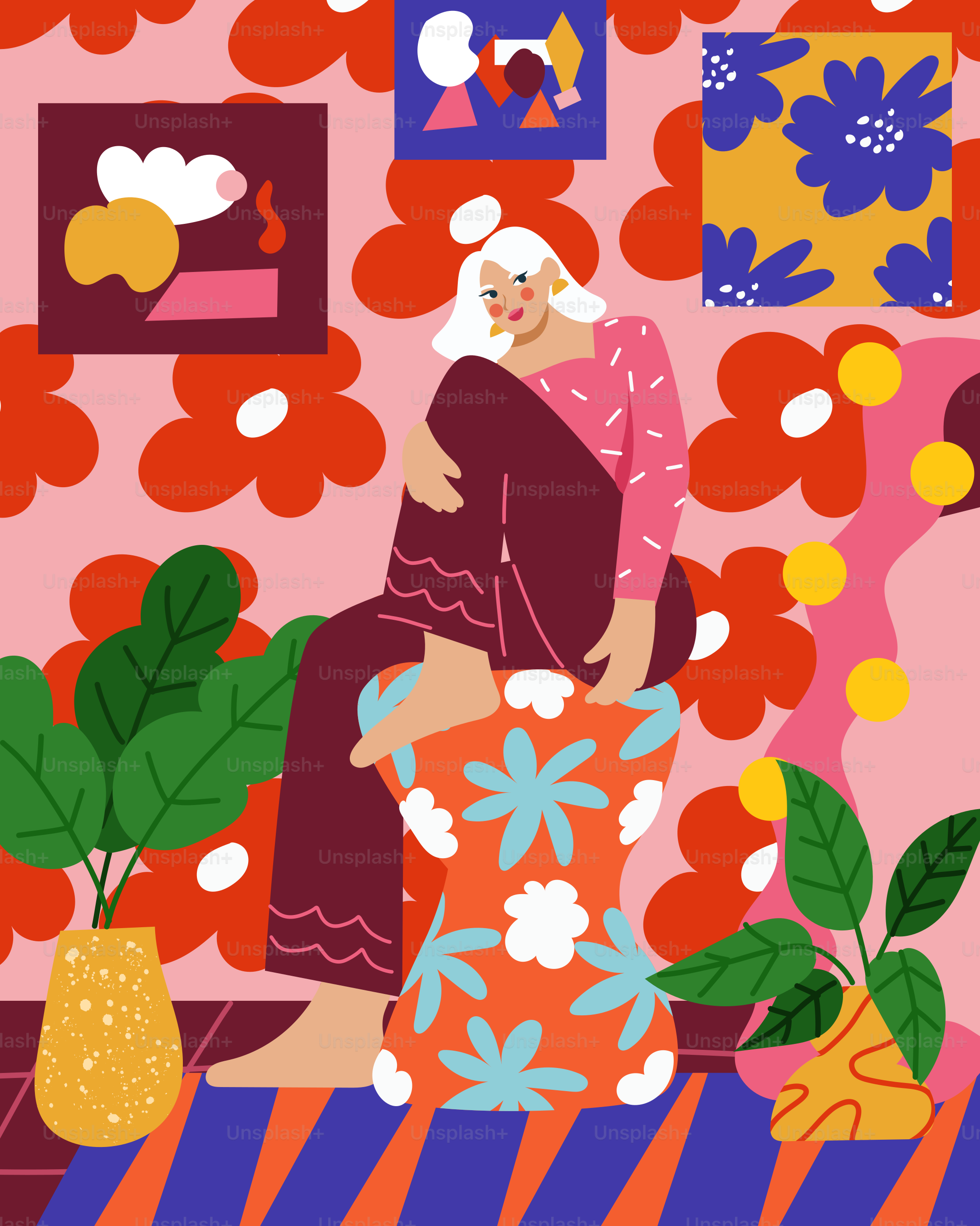 A painting of a woman sitting on a couch