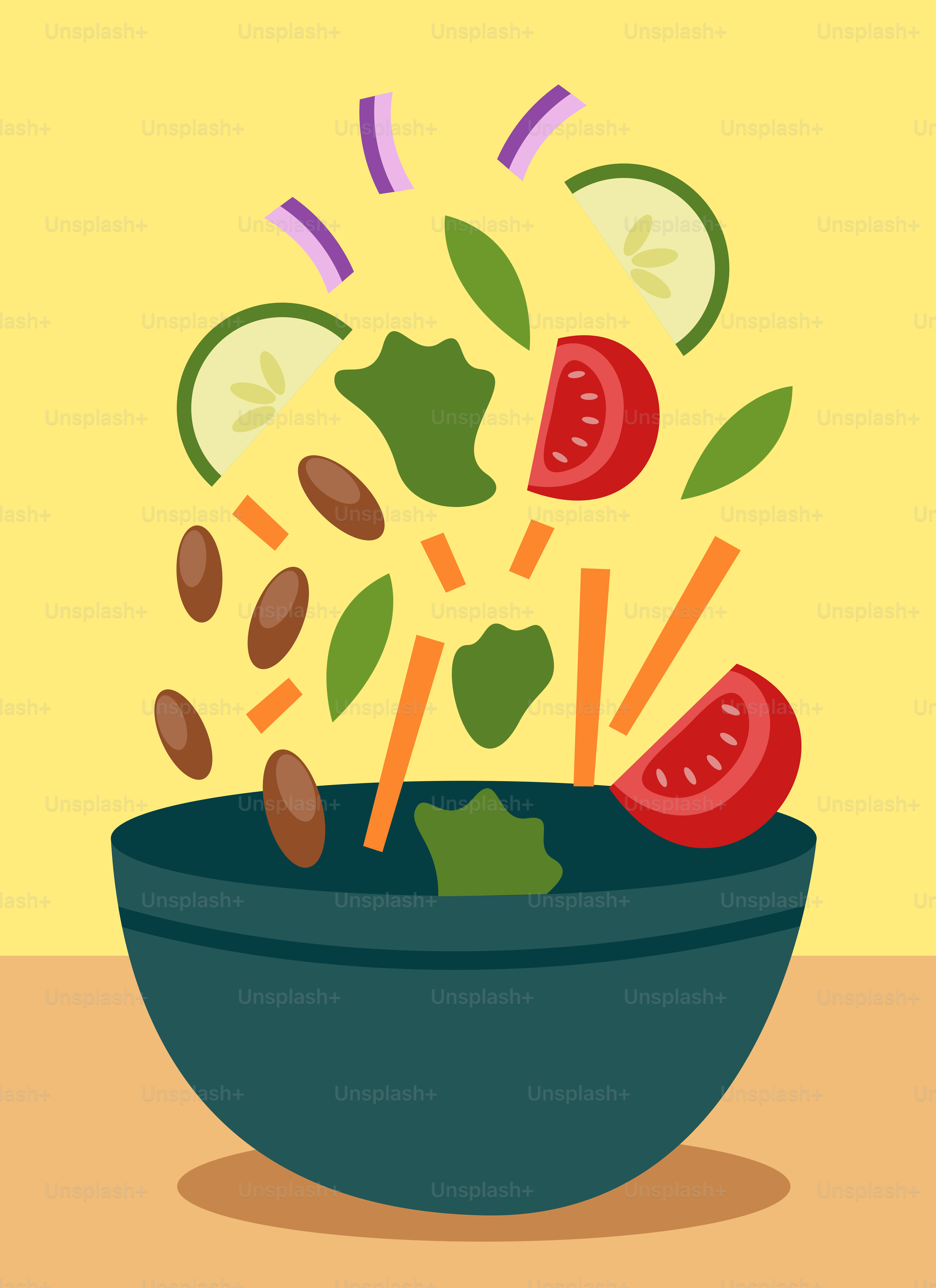 Ein Bild von einer Schüssel Gemüse, die hineinfällt