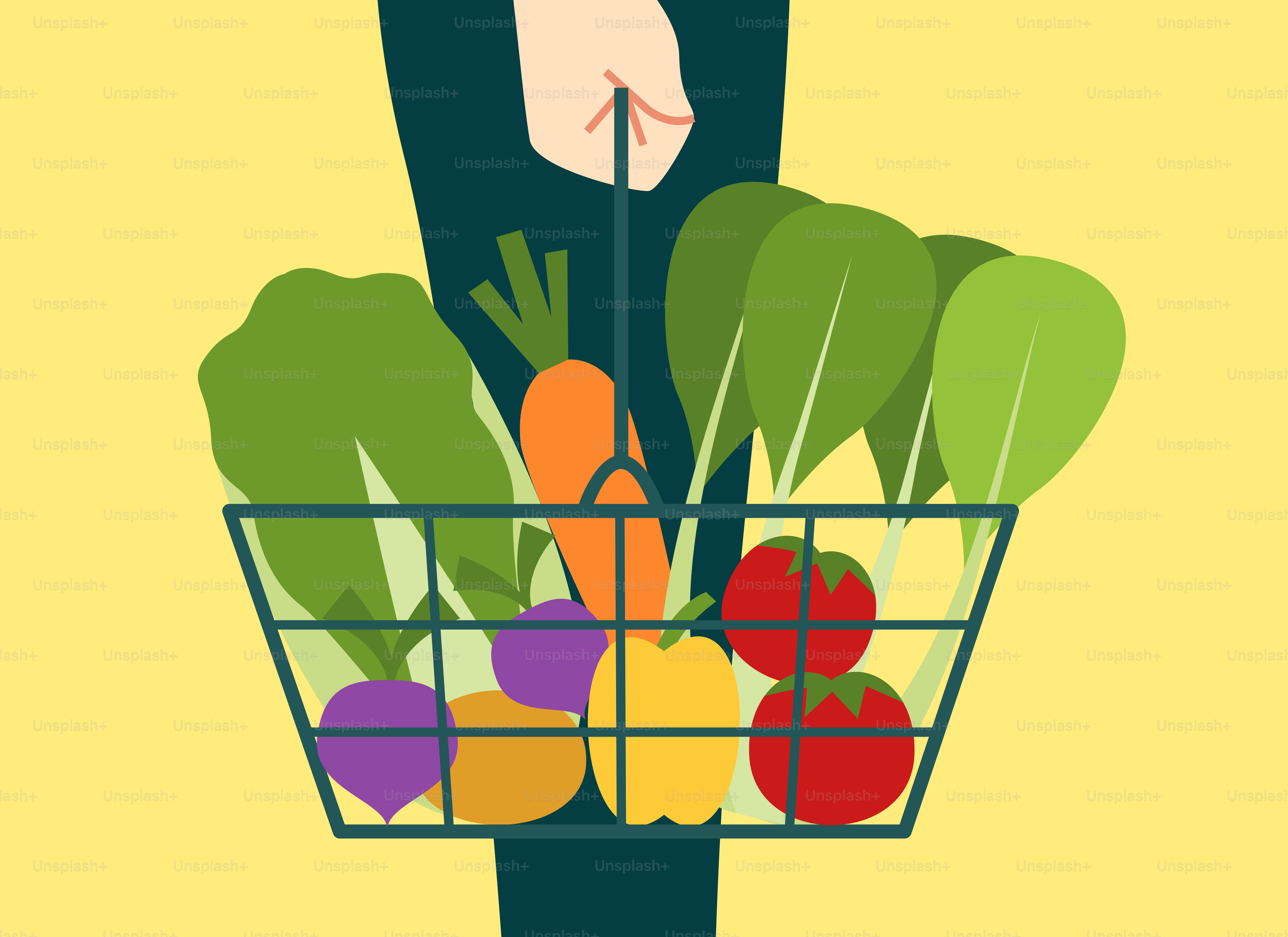 A person holding a basket full of vegetables