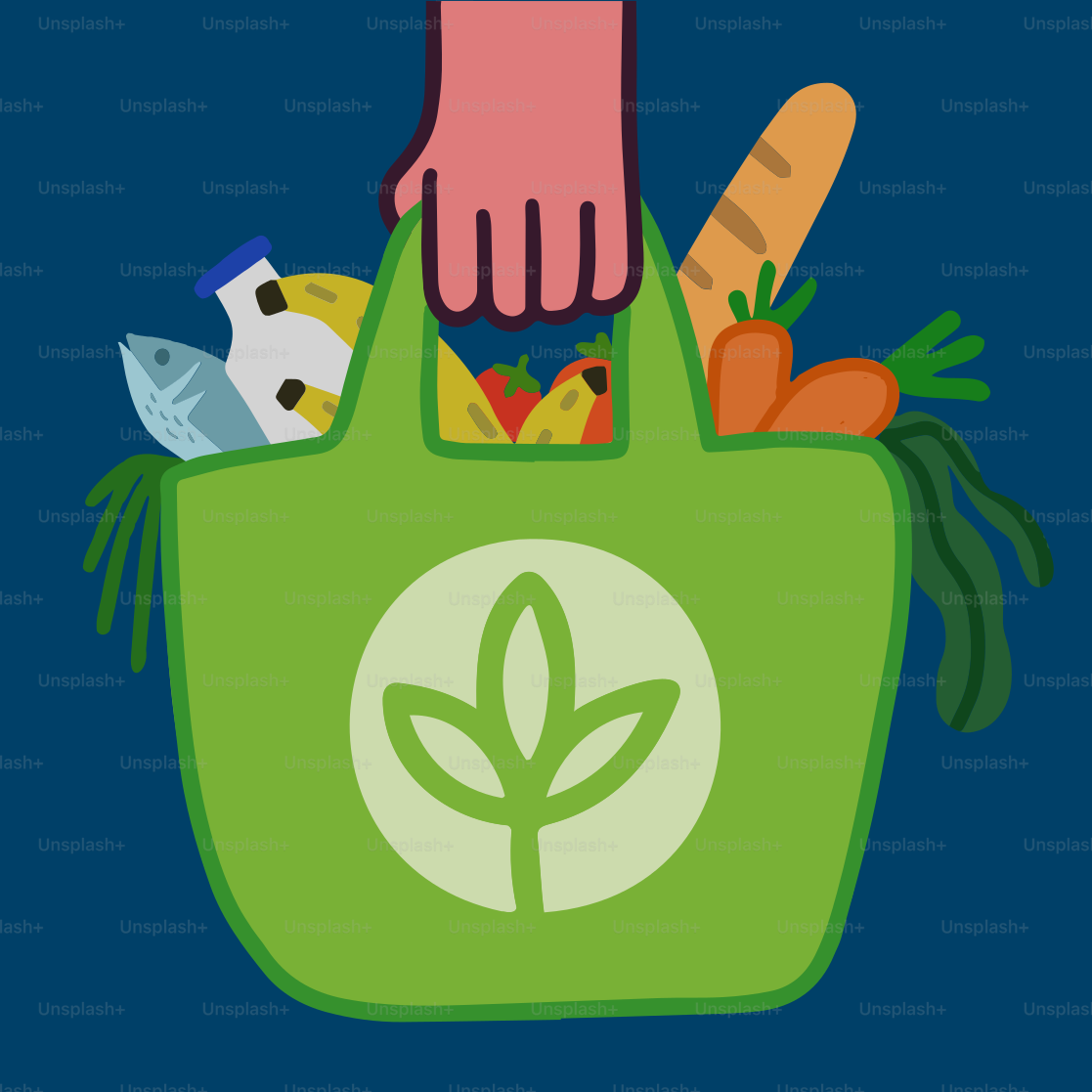 A person holding a green bag filled with food