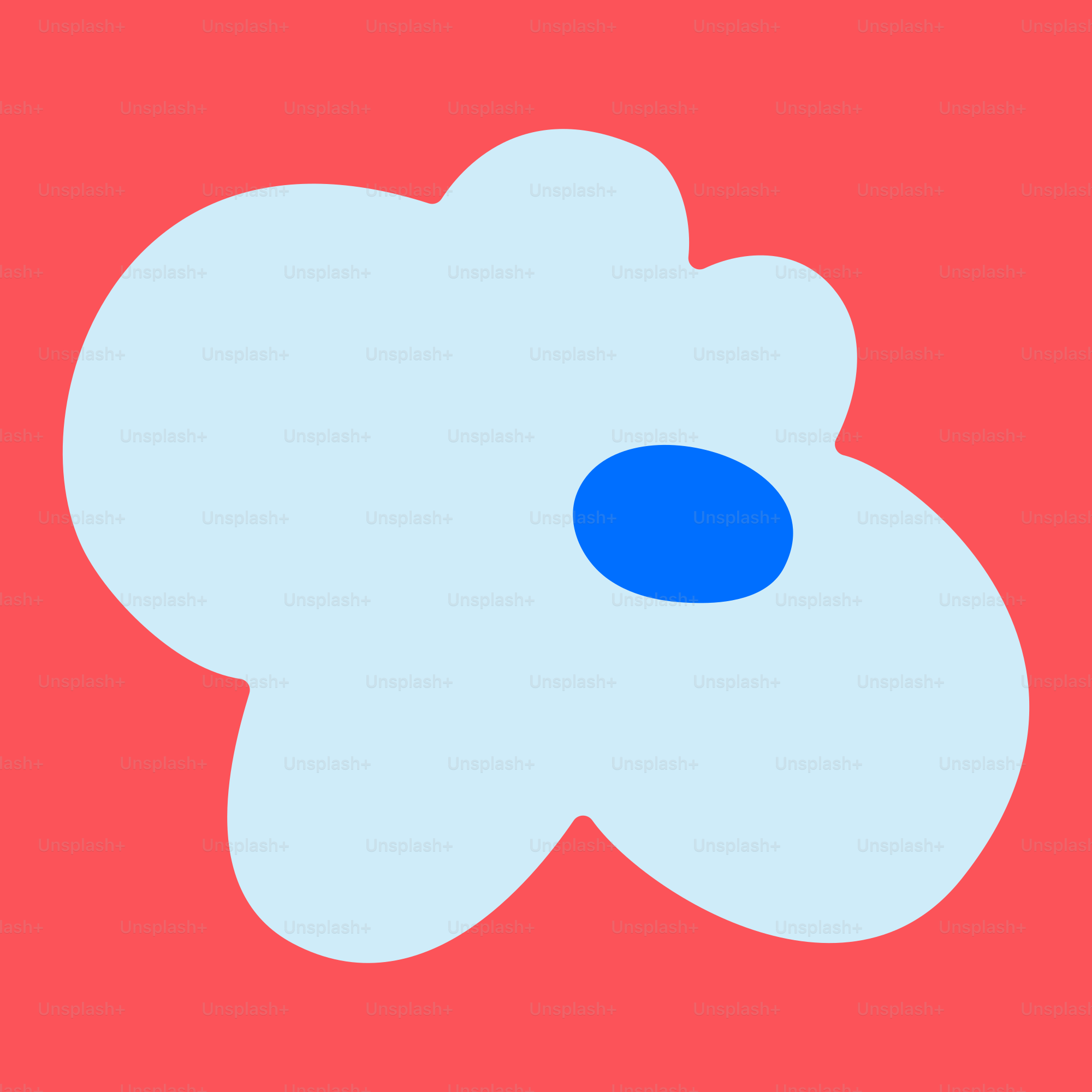 Une fleur bleue et blanche sur fond rouge