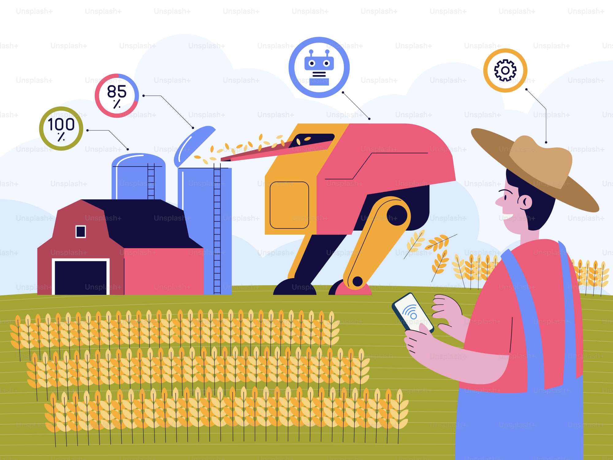 A man standing in front of a machine in a field