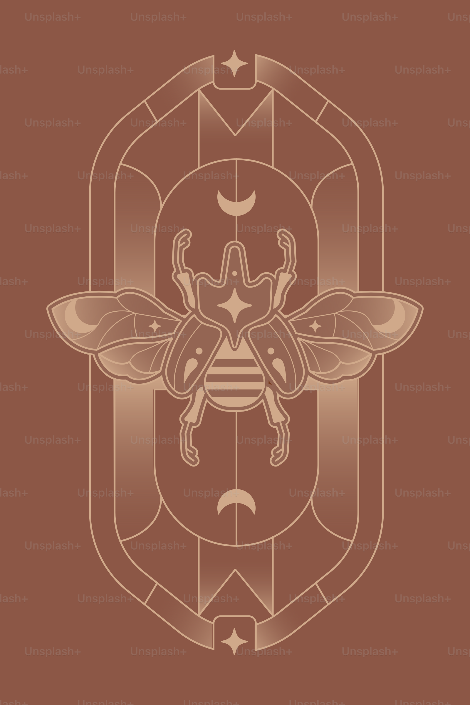 A drawing of a bee on a brown background