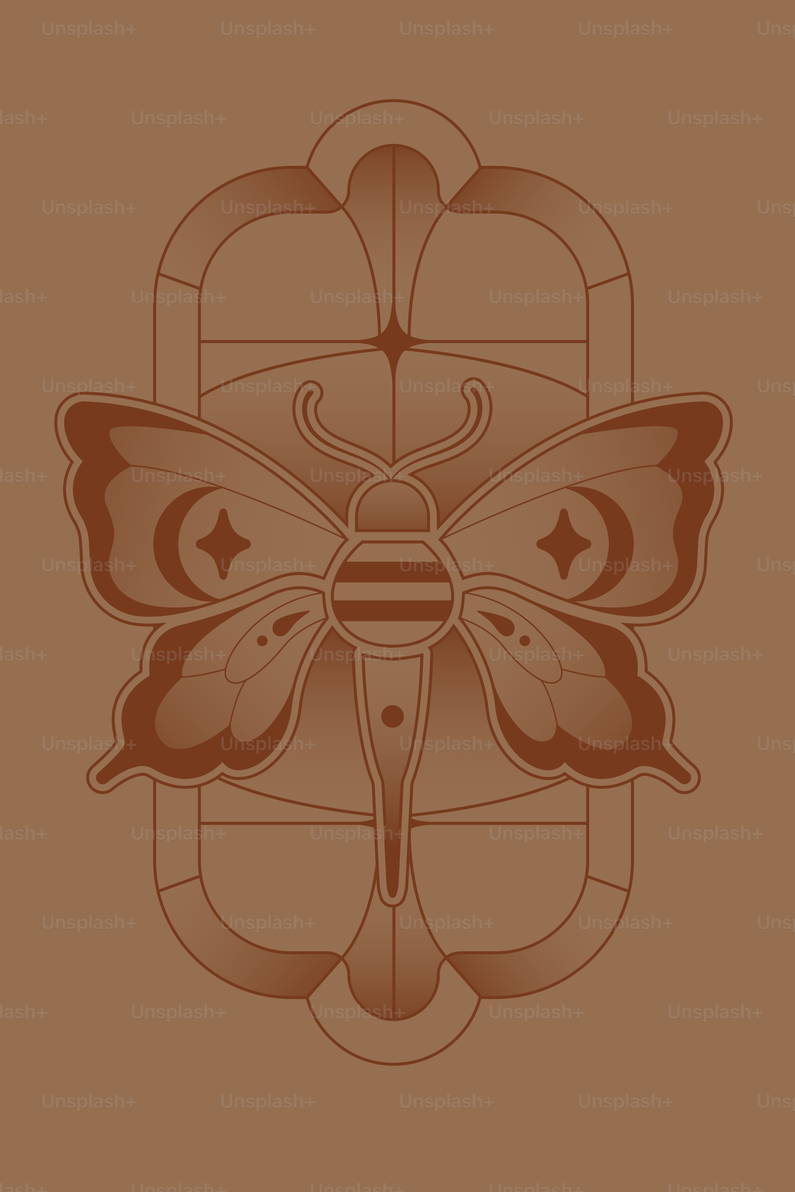 A drawing of a butterfly on a brown background