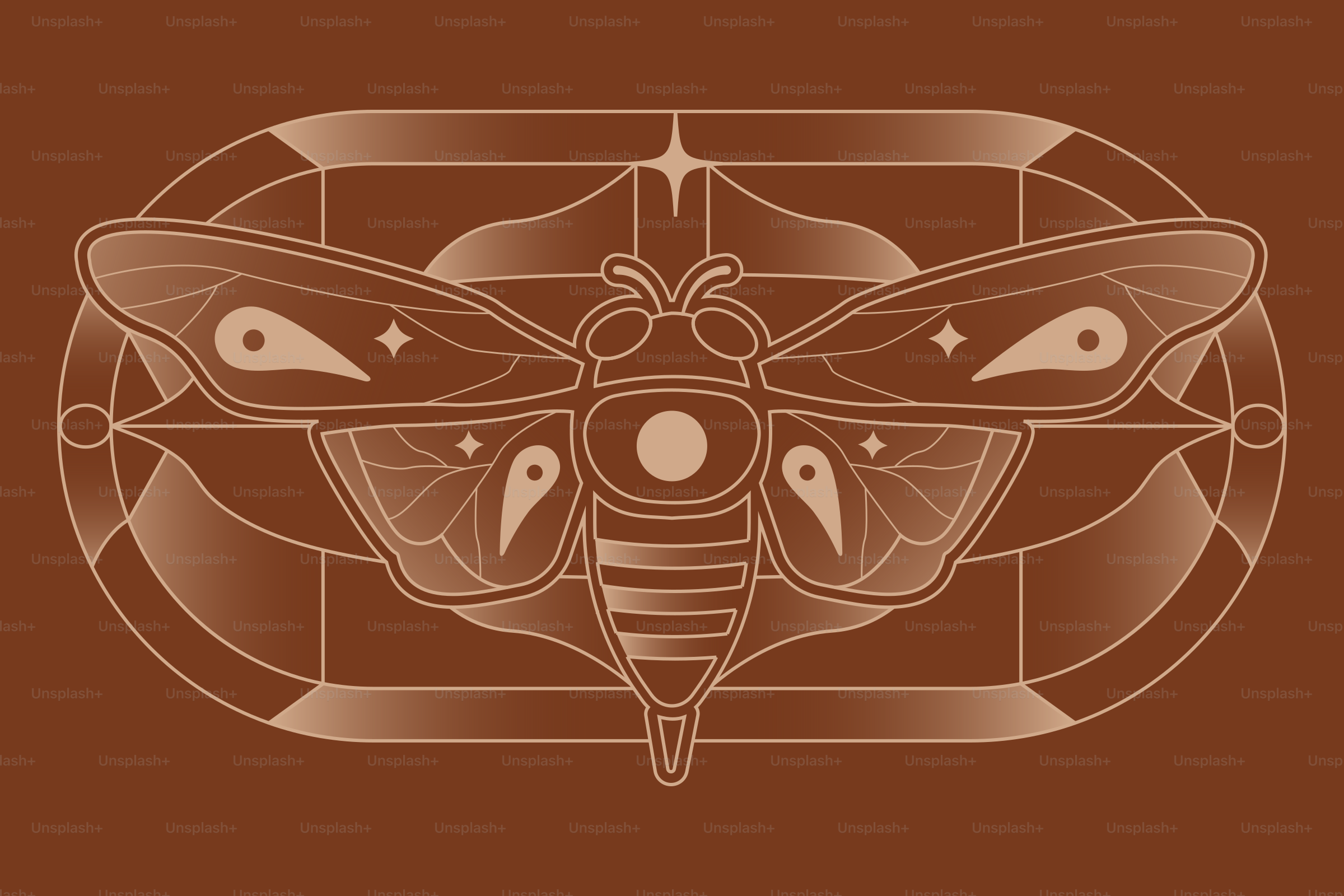 A drawing of a bee on a brown background