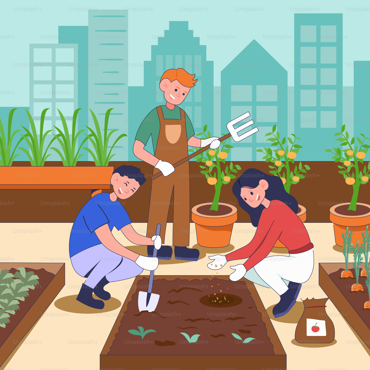 Un grupo de personas trabajando en un jardín