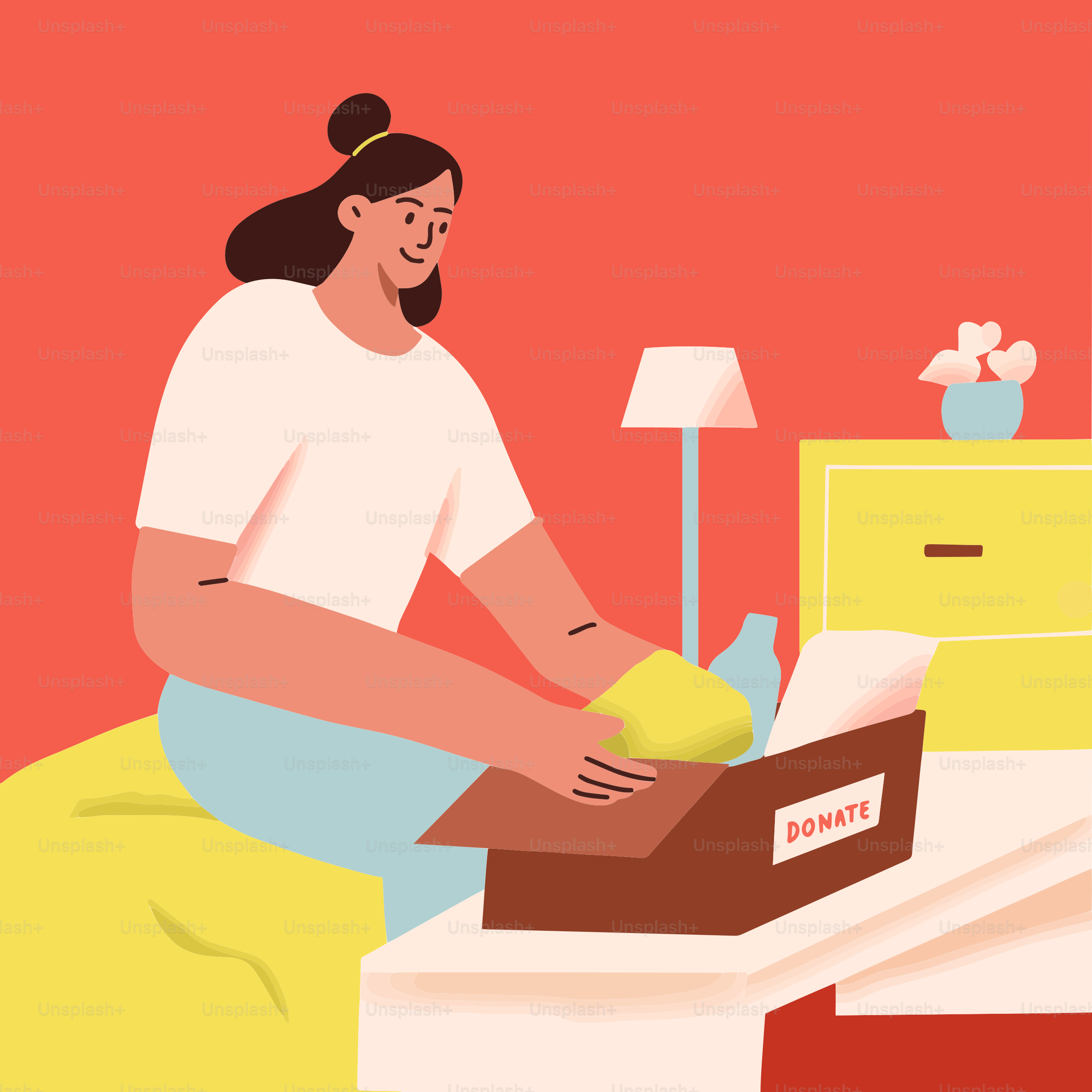 A woman sitting on a bed opening a box