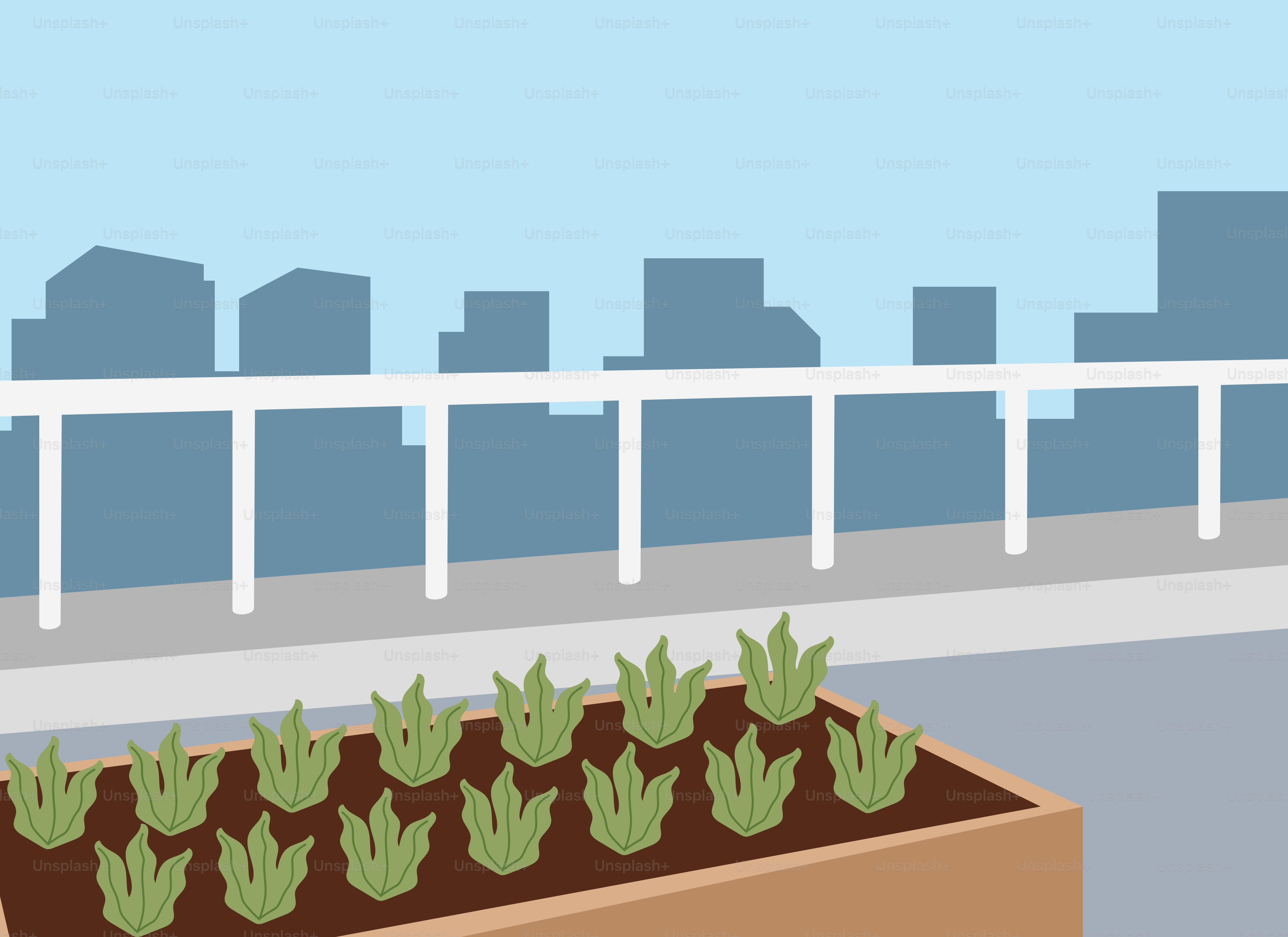 A box filled with plants sitting on top of a sidewalk