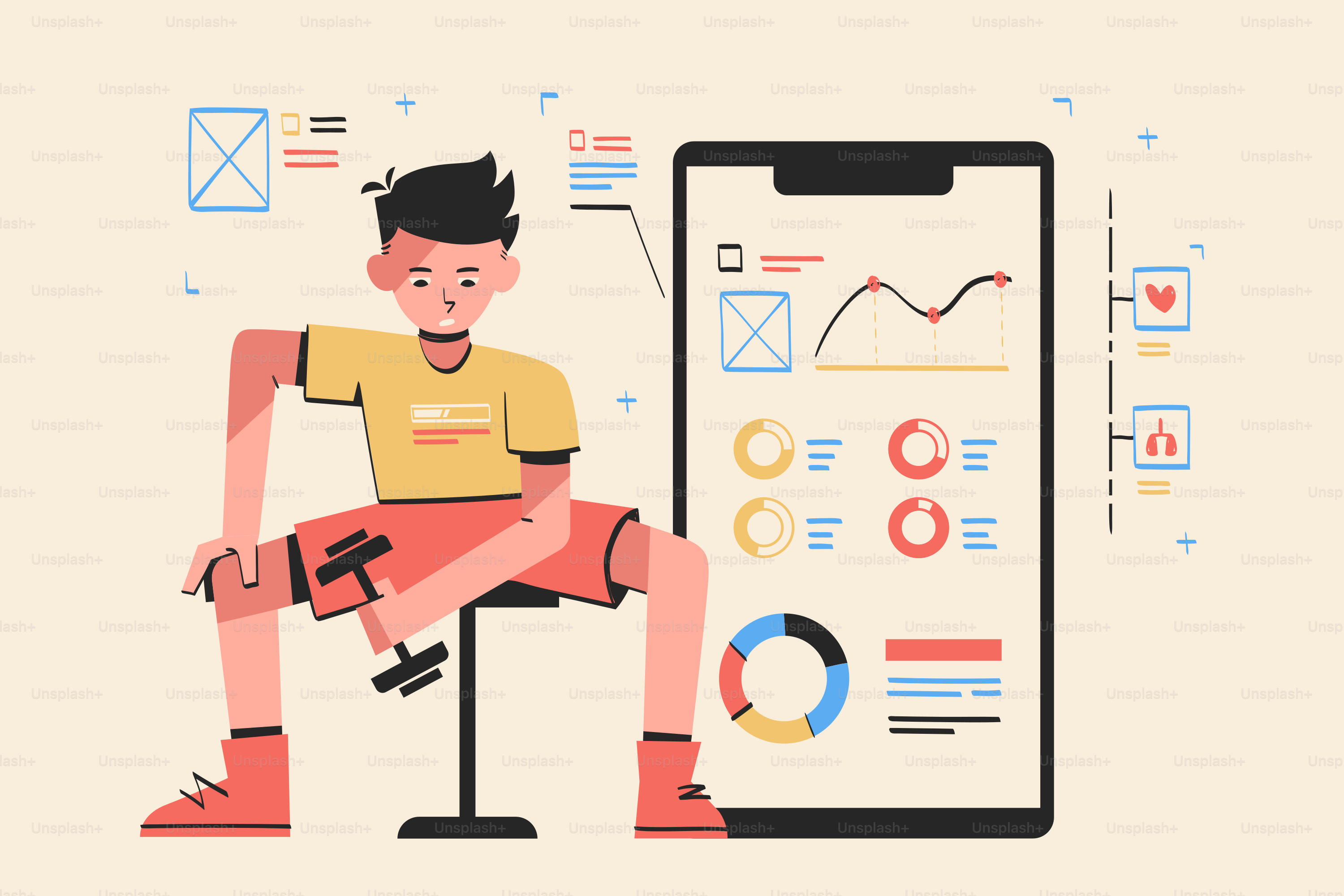 um, homem, sentando, ligado, um, banquinho, ao lado, um, telefone