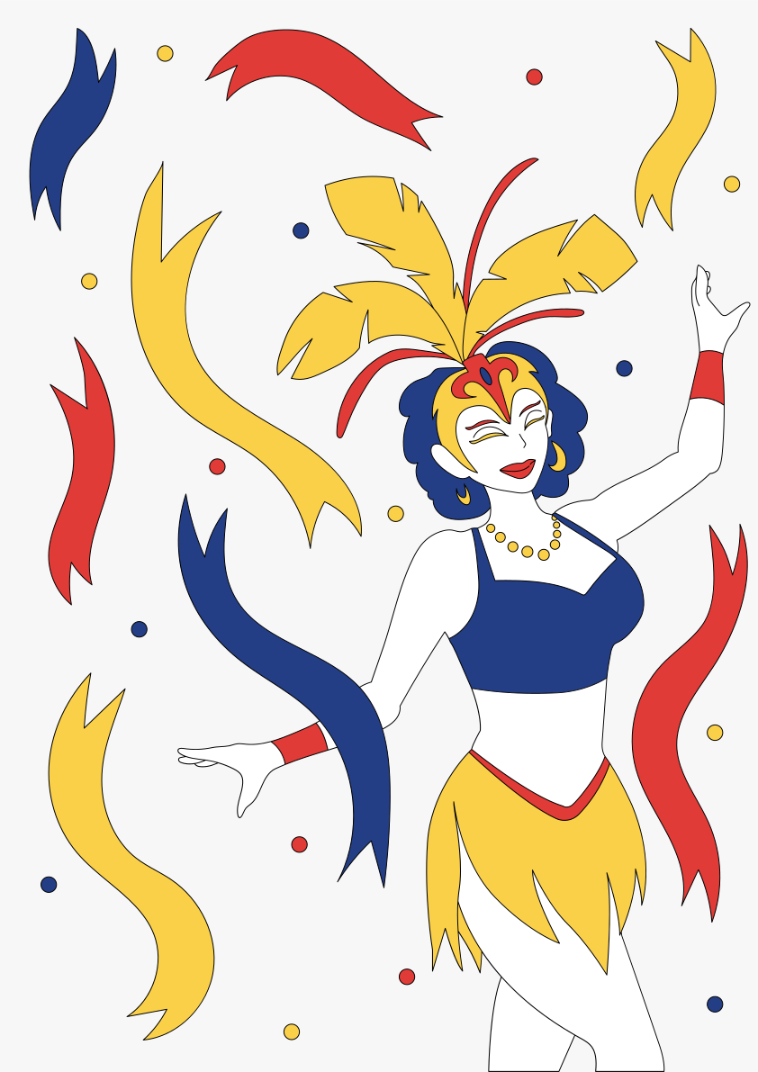 Una donna in un costume blu e giallo