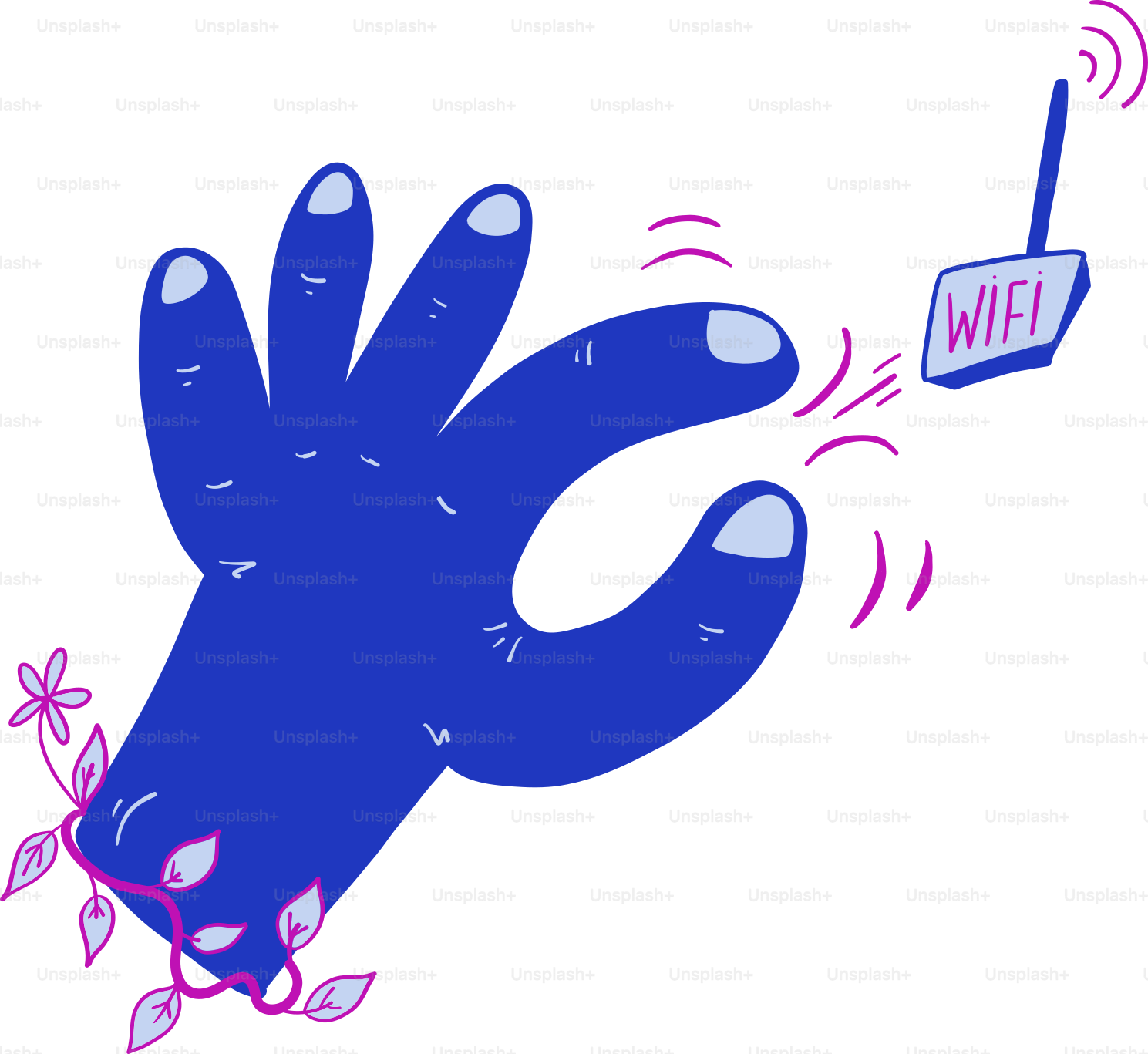 A blue hand with a wifi card coming out of it