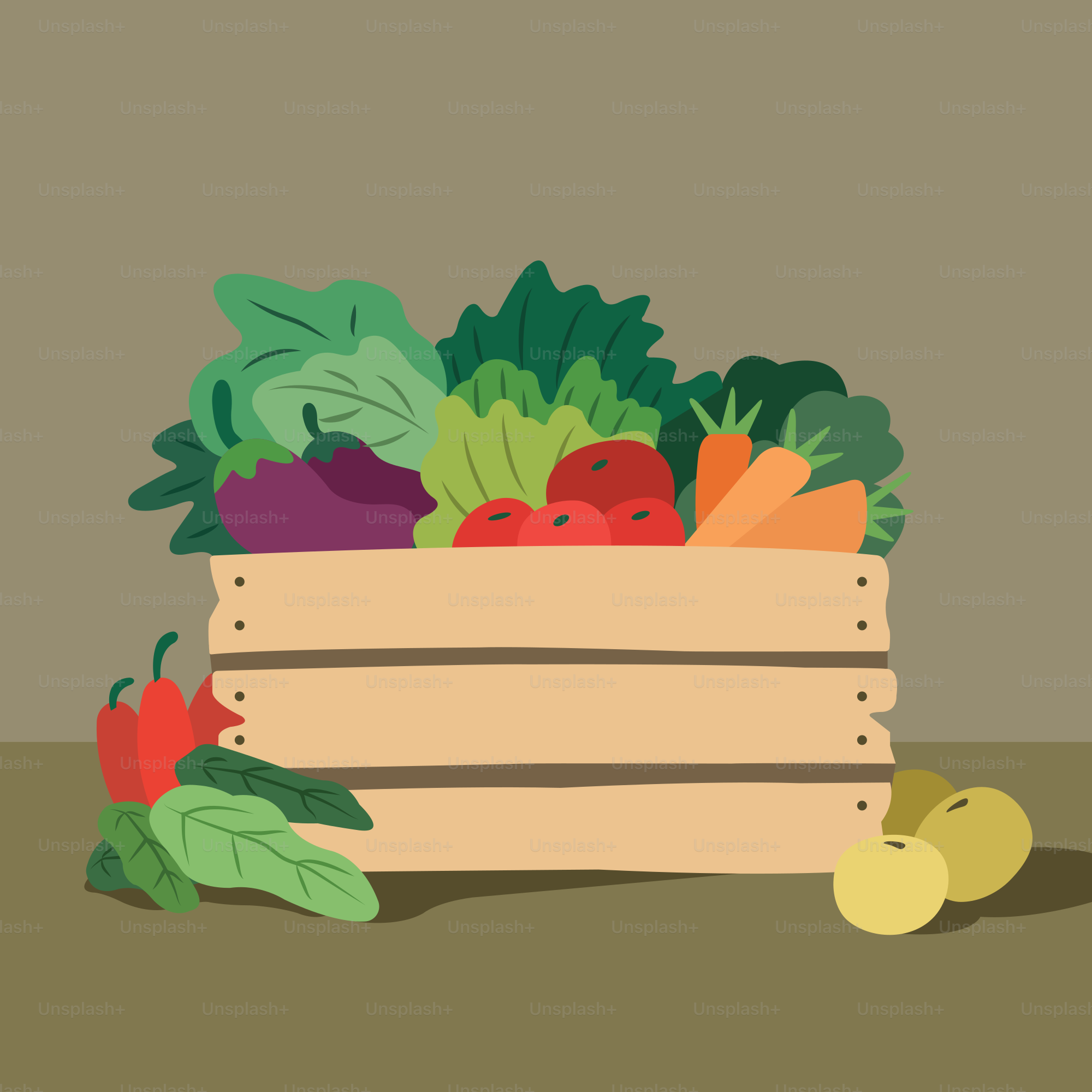 A wooden box filled with lots of different types of vegetables