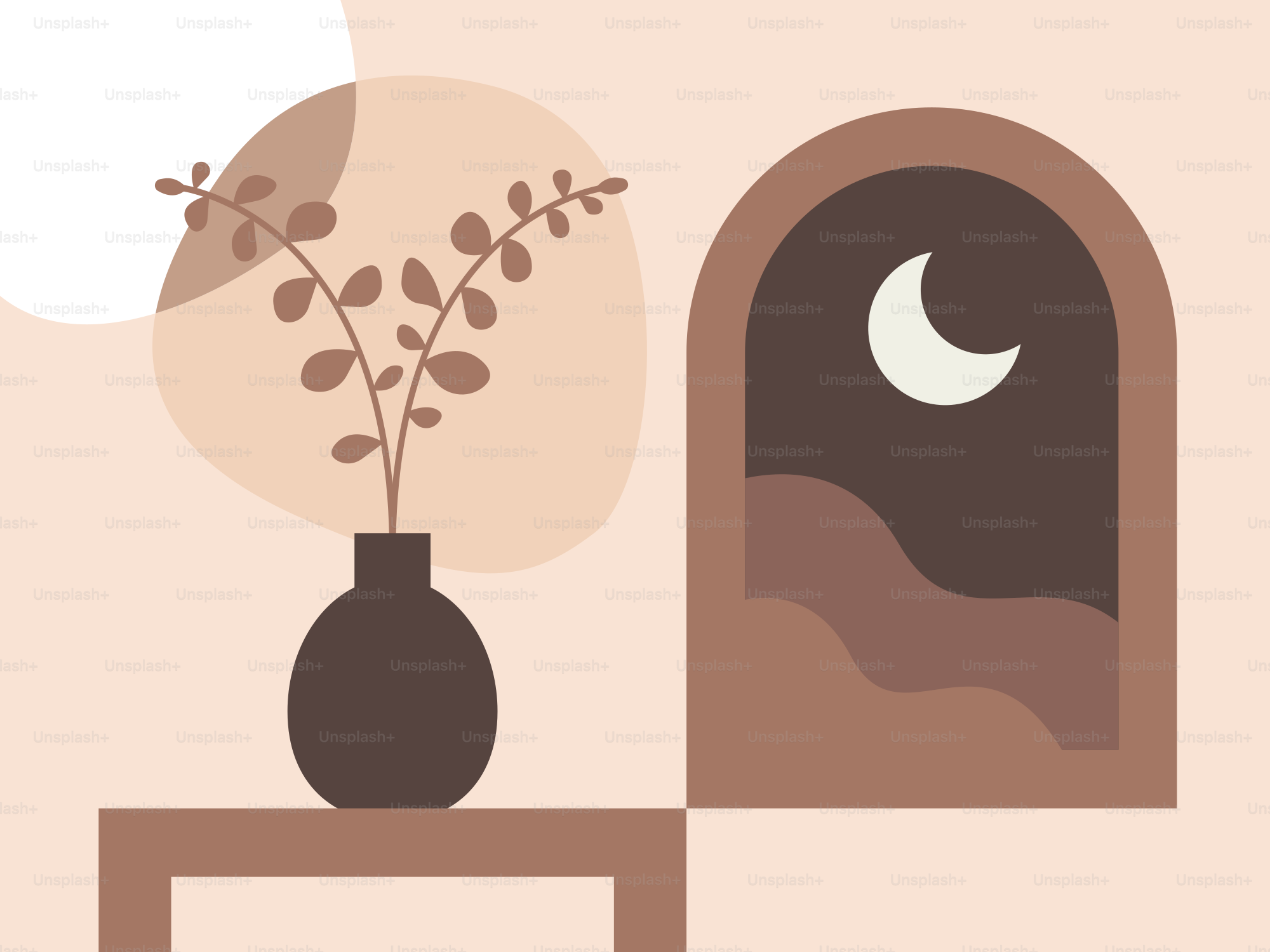 탁자 위에 놓인 식물이 꽂힌 꽃병