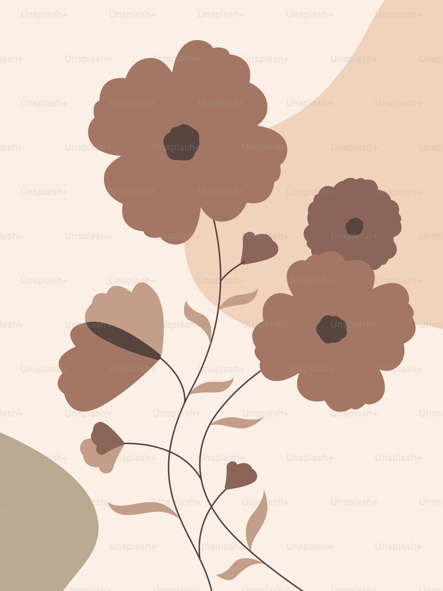 Una pintura de flores sobre fondo beige