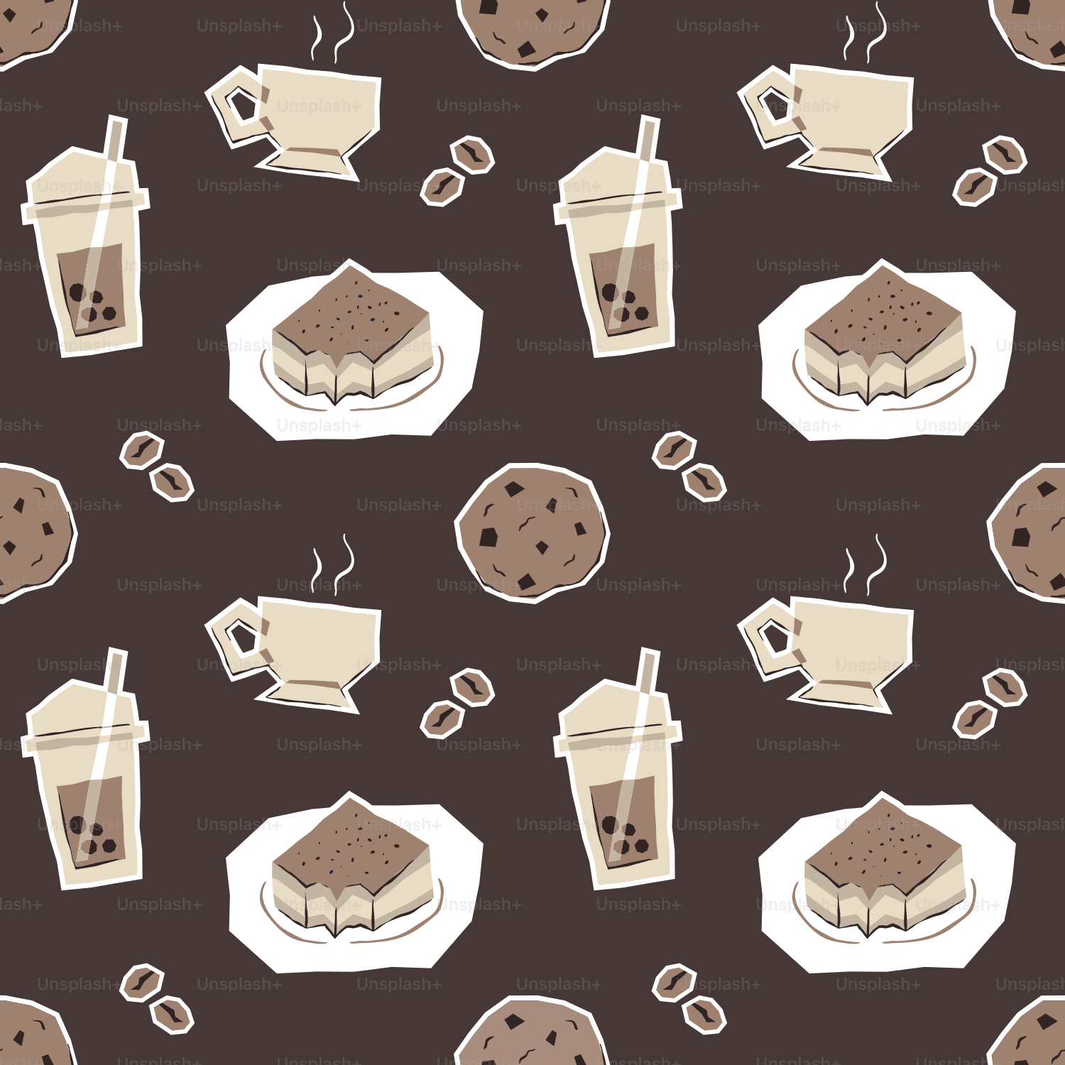 Un motif de biscuits et de boissons sur une assiette