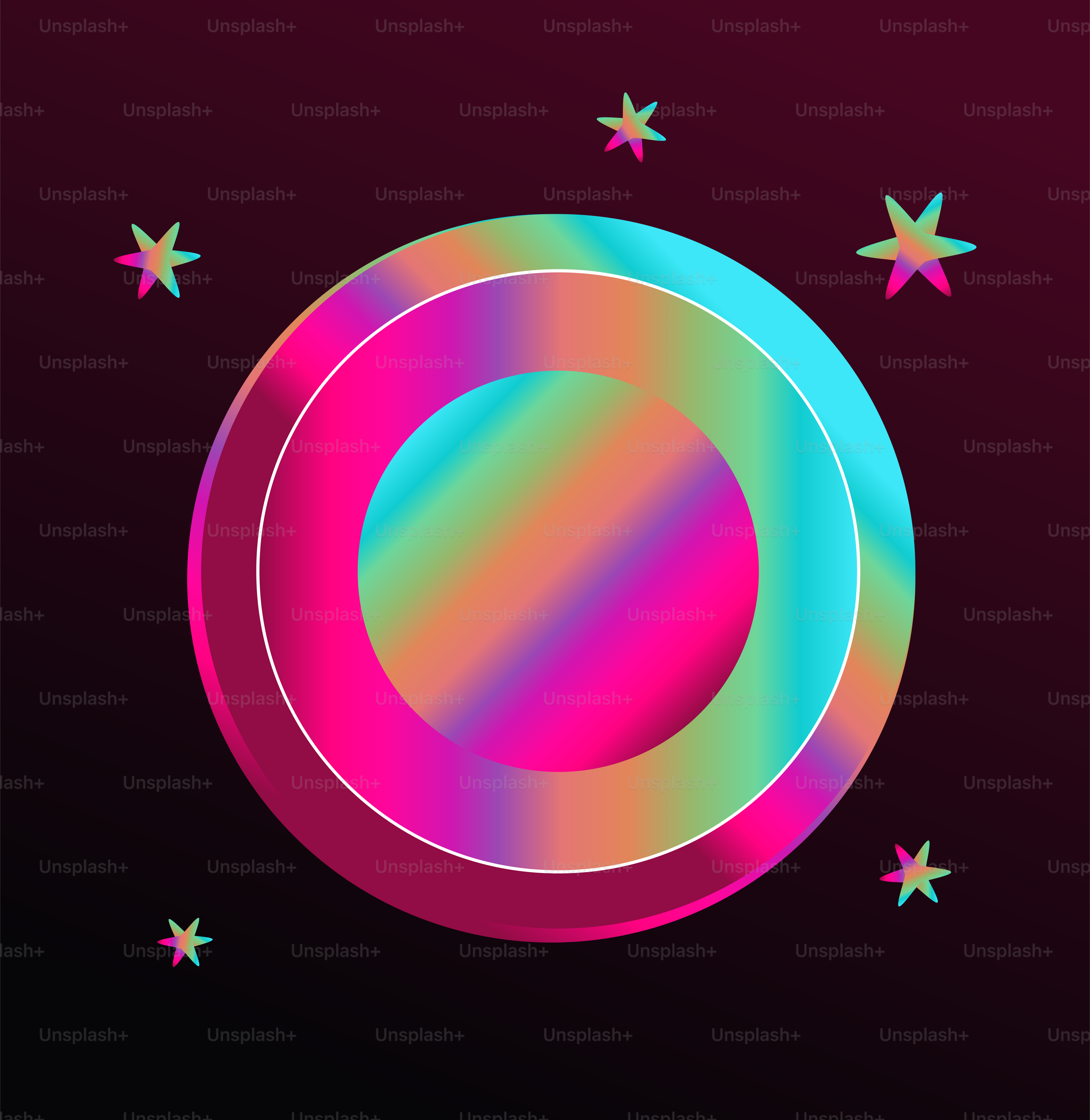 A poster of a circular object with stars around it