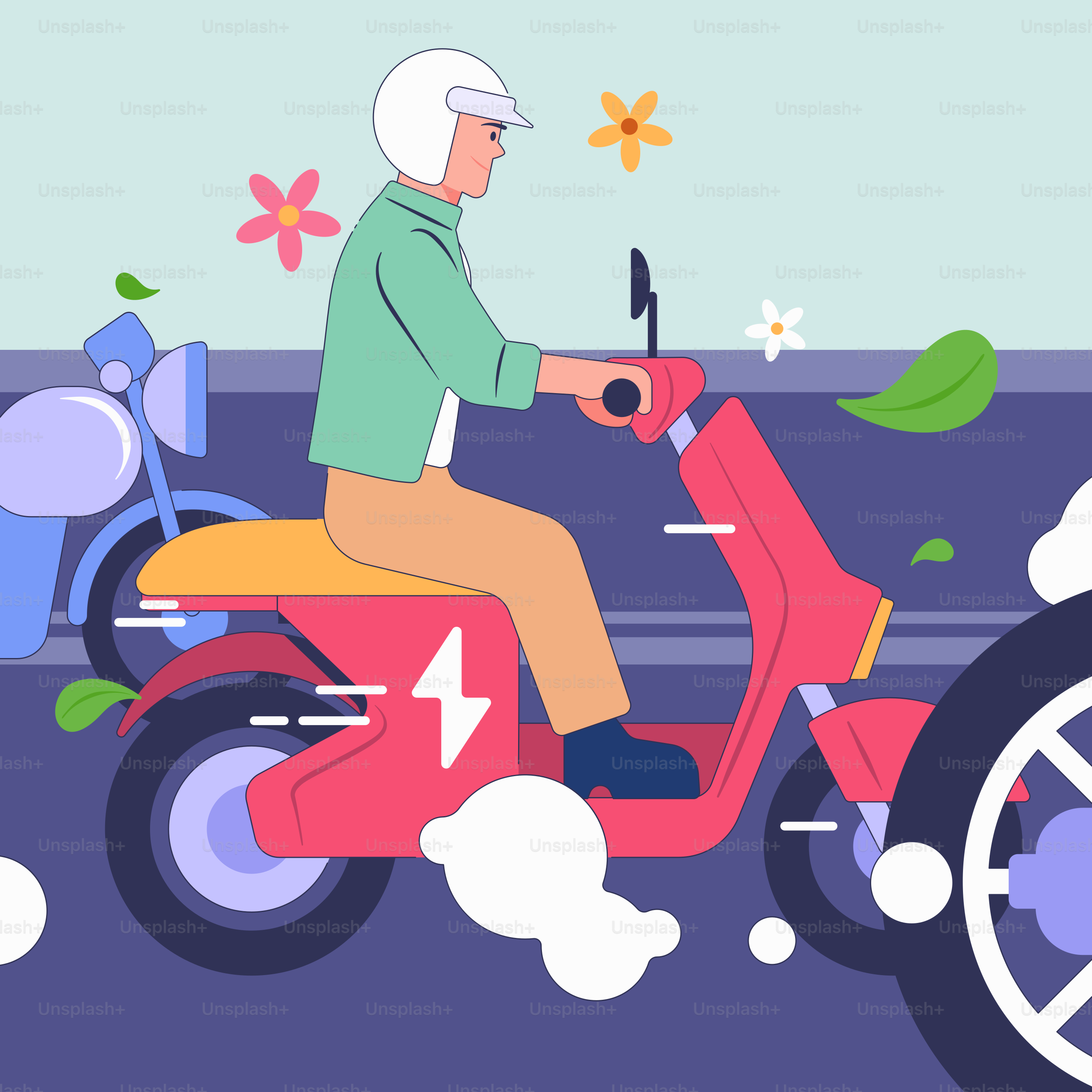 Un homme en scooter dans une rue