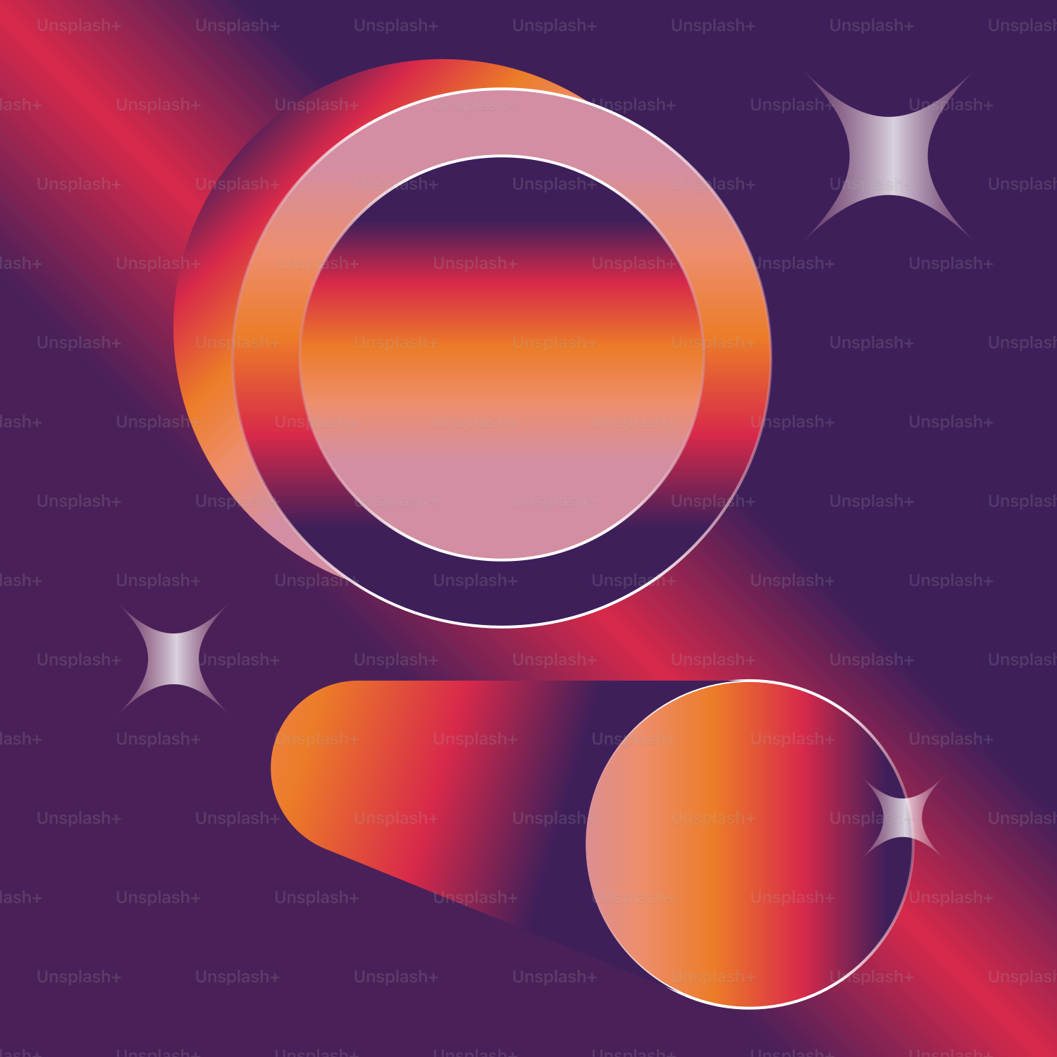 A purple and orange poster with stars on it